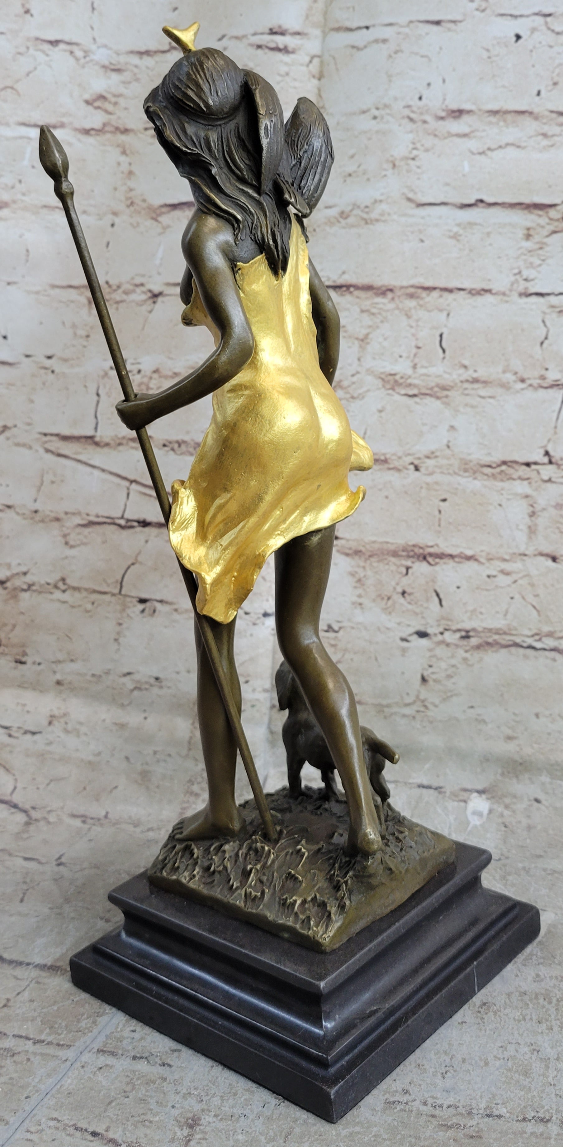 Signed Original Aldo Vitale Nude Diana the Huntress and her Dog Bronze Sculpture