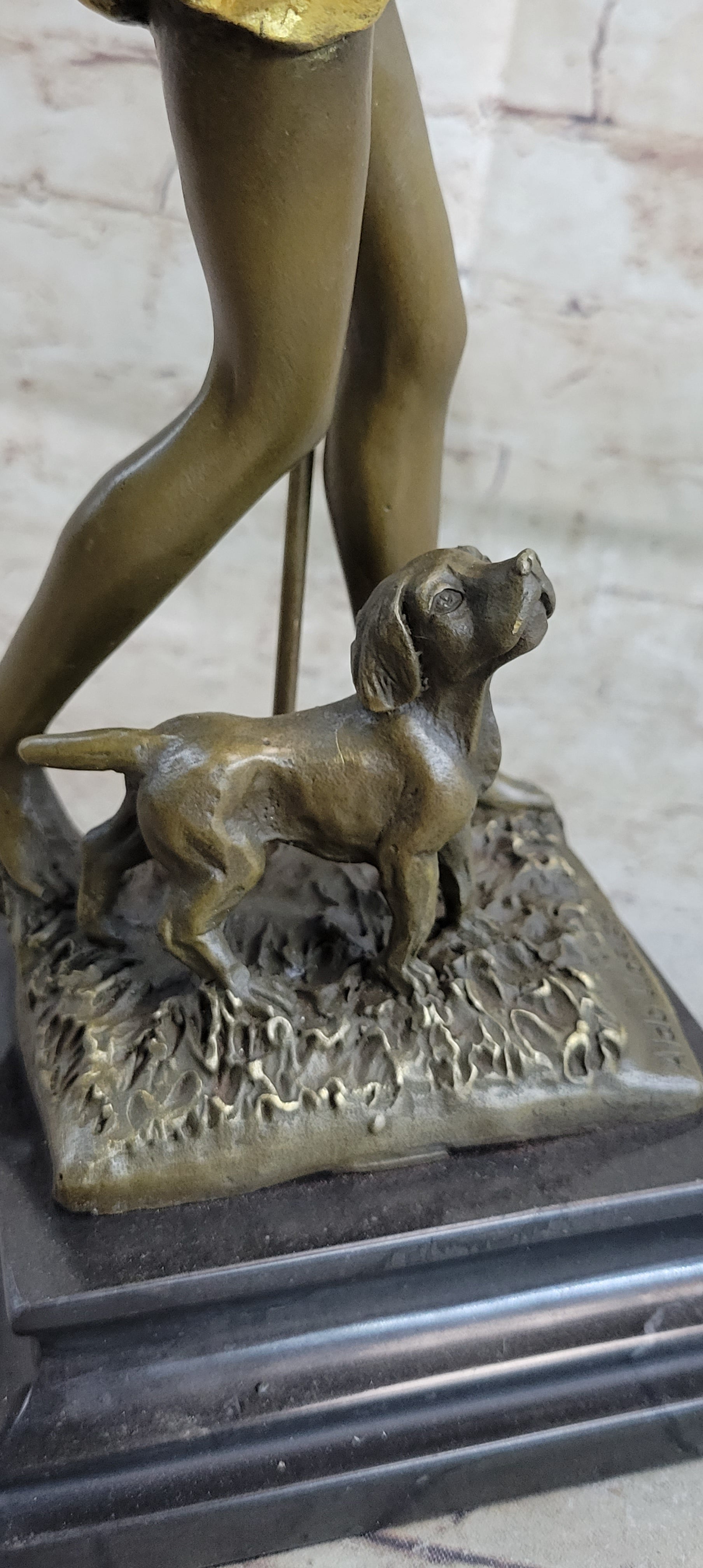 Signed Original Aldo Vitale Nude Diana the Huntress and her Dog Bronze Sculpture