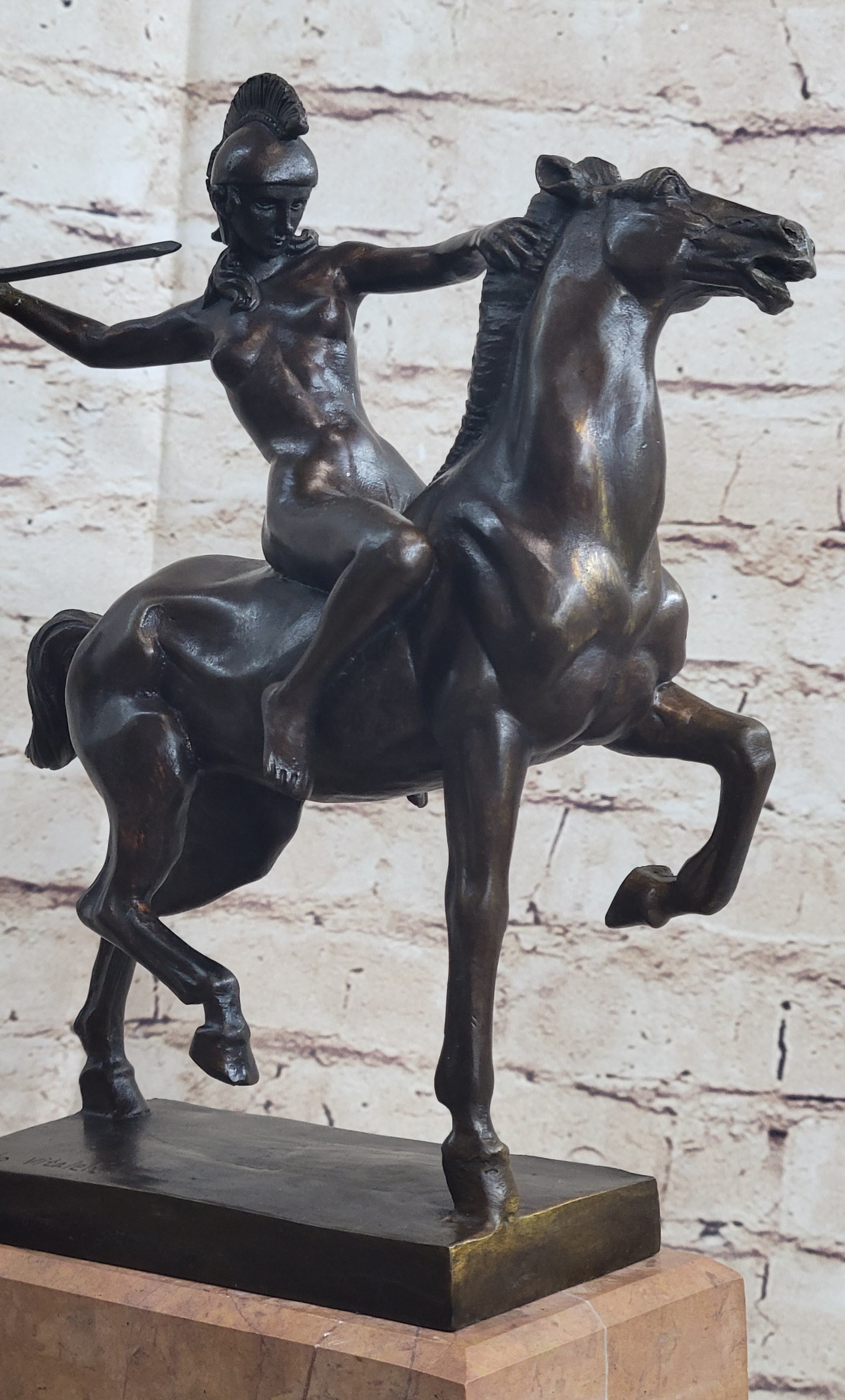 Amazon Female Warrior on Horseback Hippolyta Bronze Statue Sculpture 15.5" x 10"