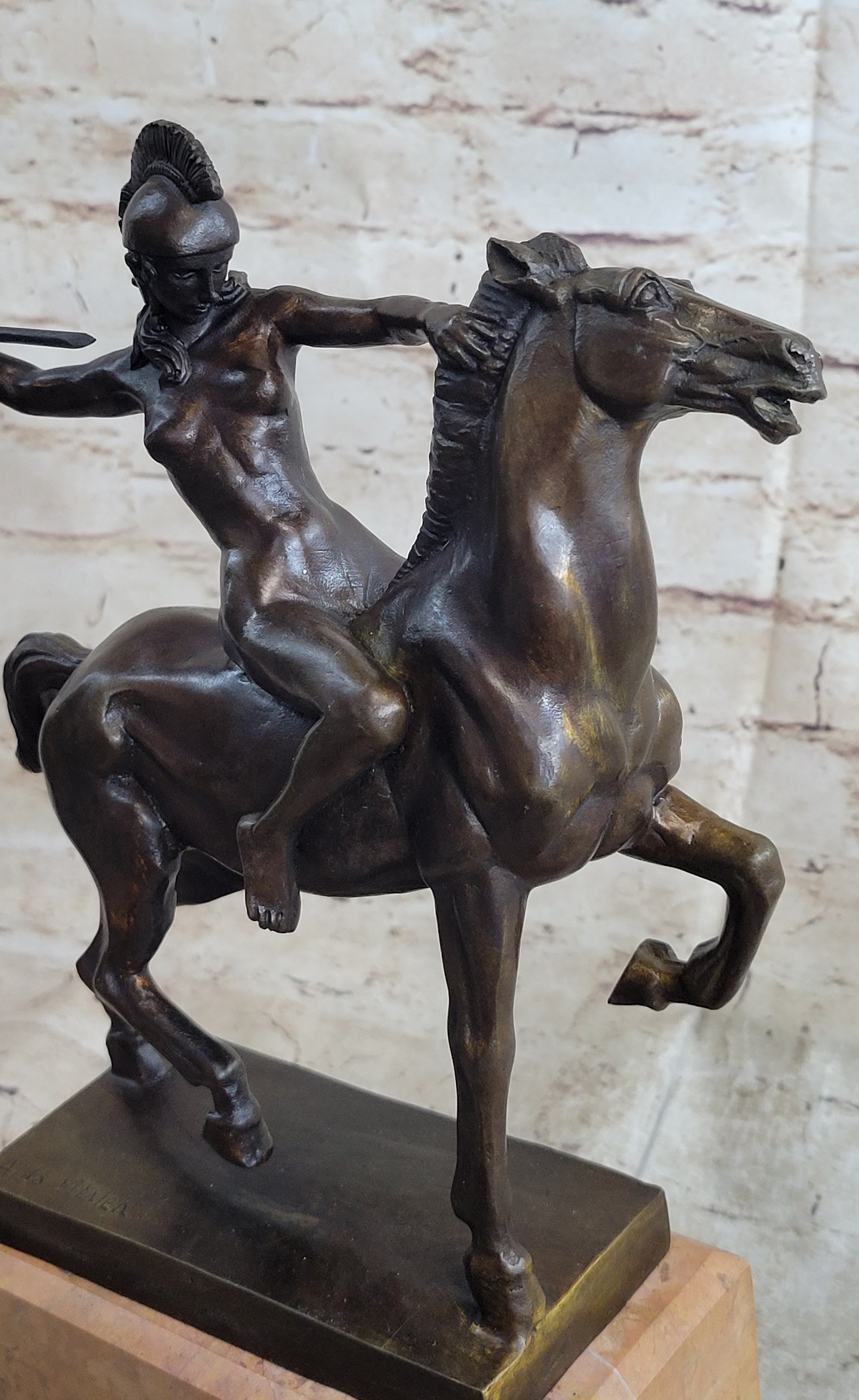 Amazon Female Warrior on Horseback Hippolyta Bronze Statue Sculpture 15.5" x 10"