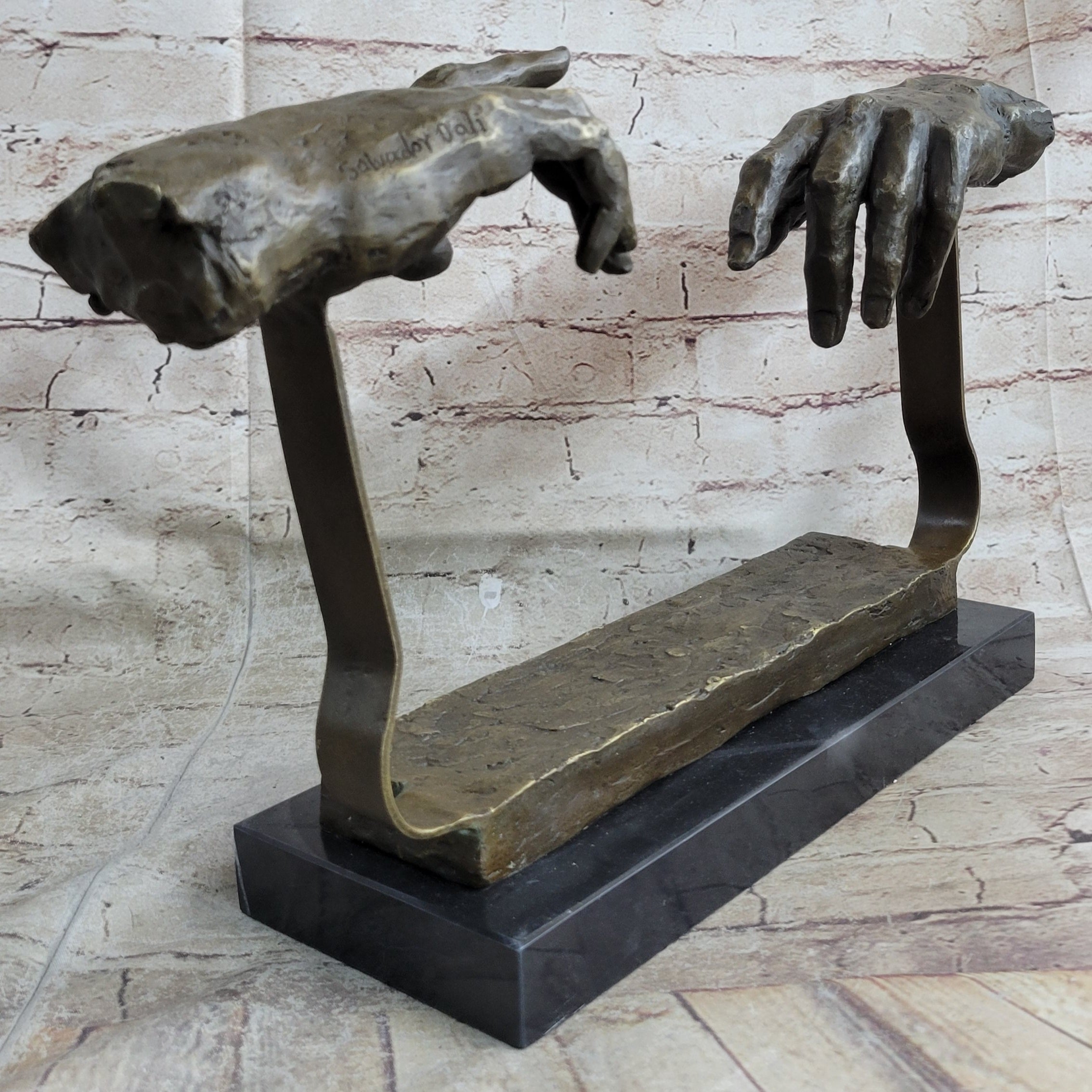 The Creation of Adam Touching Hands Bronze Statue Sculpture Figure Dali 9" x 18"