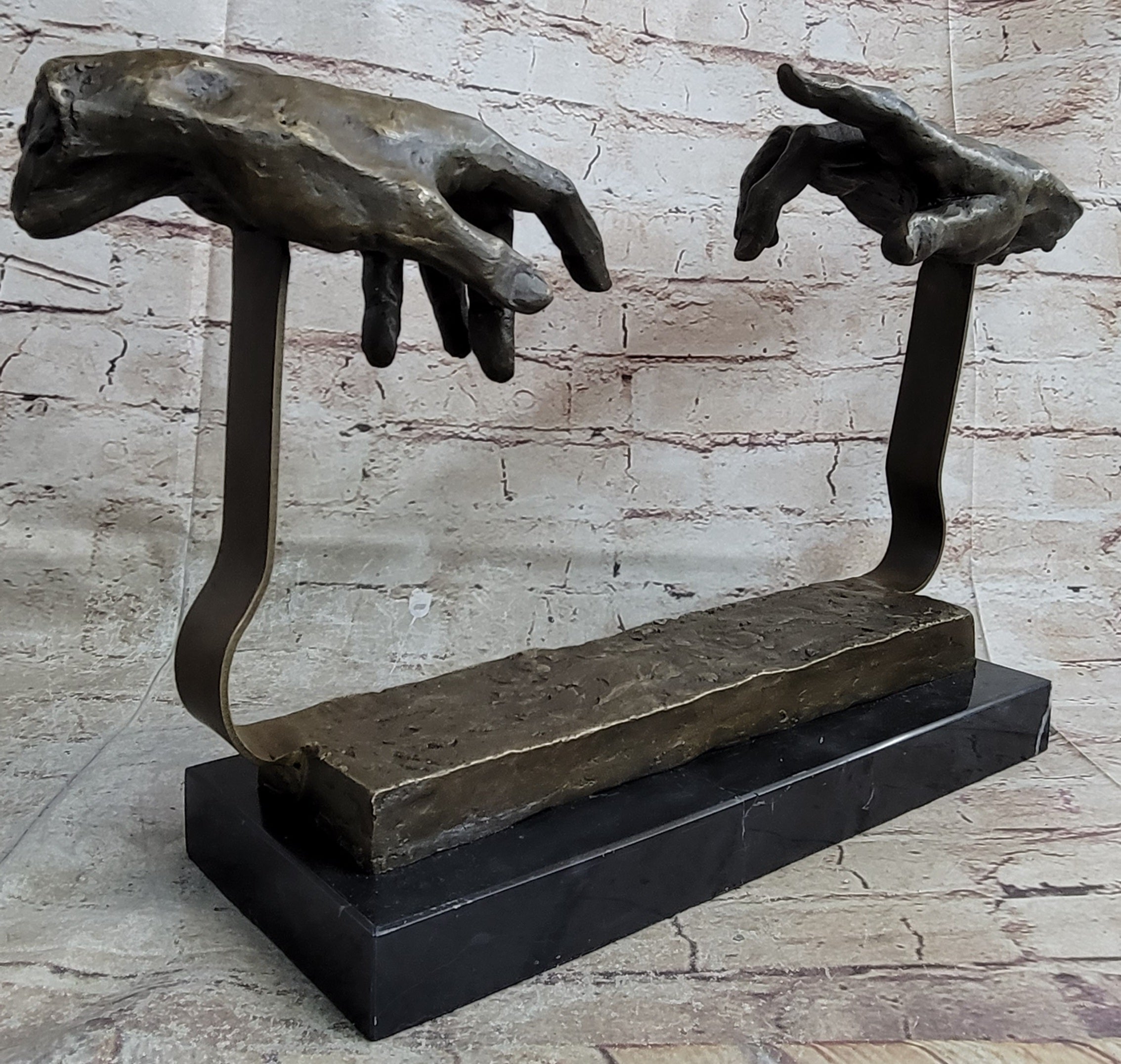 The Creation of Adam Touching Hands Bronze Statue Sculpture Figure Dali 9" x 18"