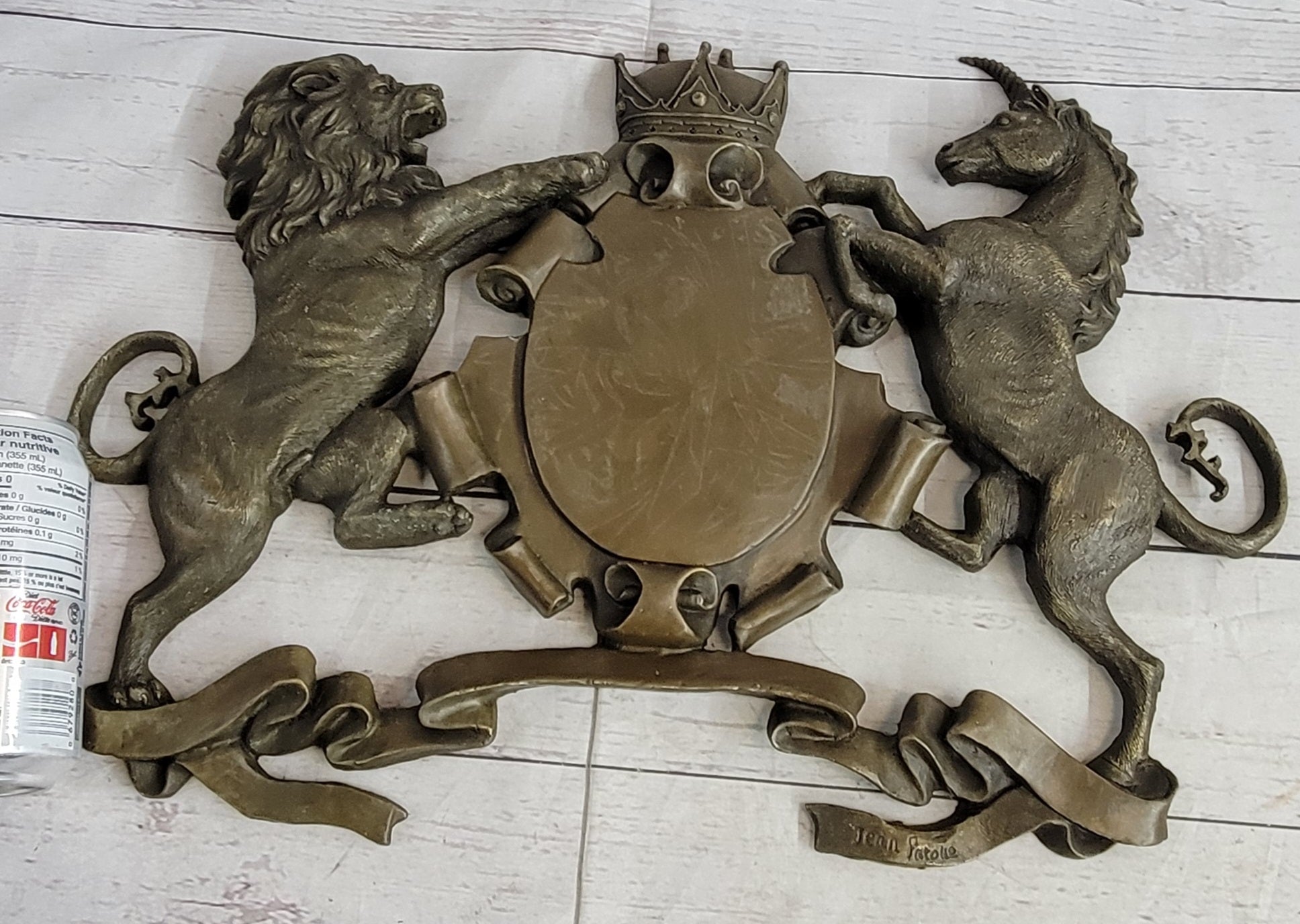 Royal Family Crest Coat of Arms Lion Unicorn Crown Shield Bronze Wall Plaque Art 13" x 18"