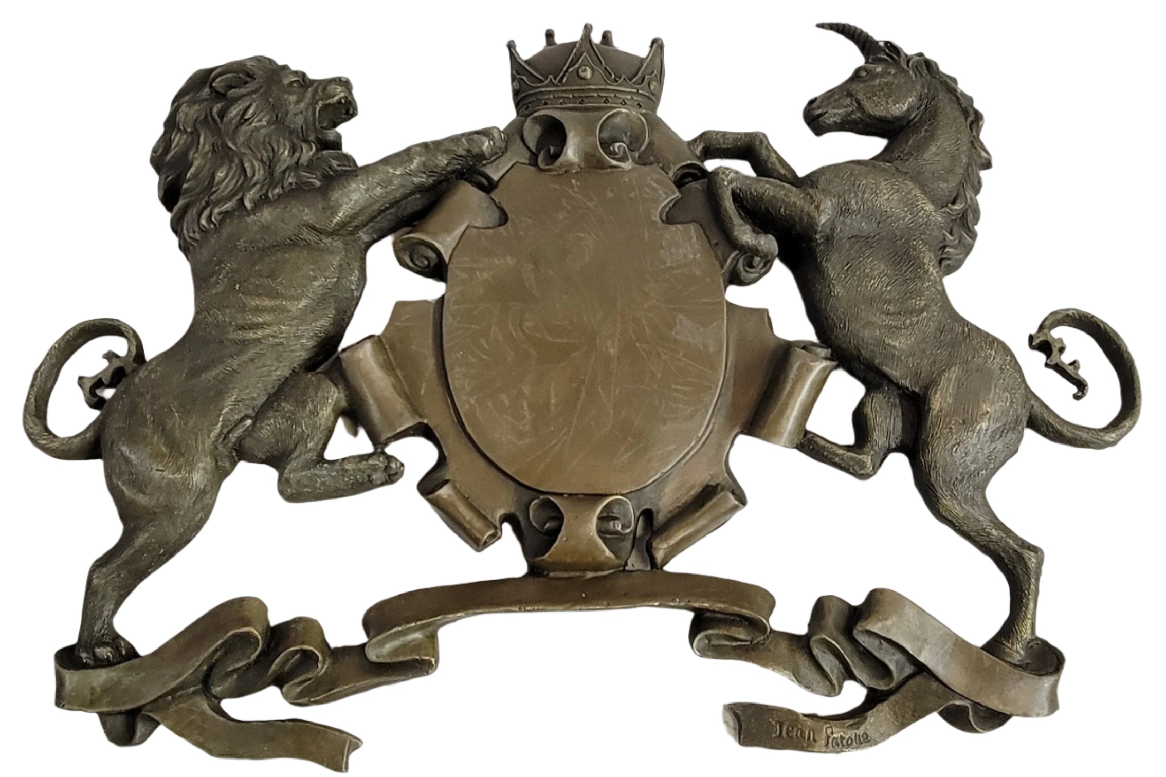 Royal Family Crest Coat of Arms Lion Unicorn Crown Shield Bronze Wall Plaque Art 13" x 18"