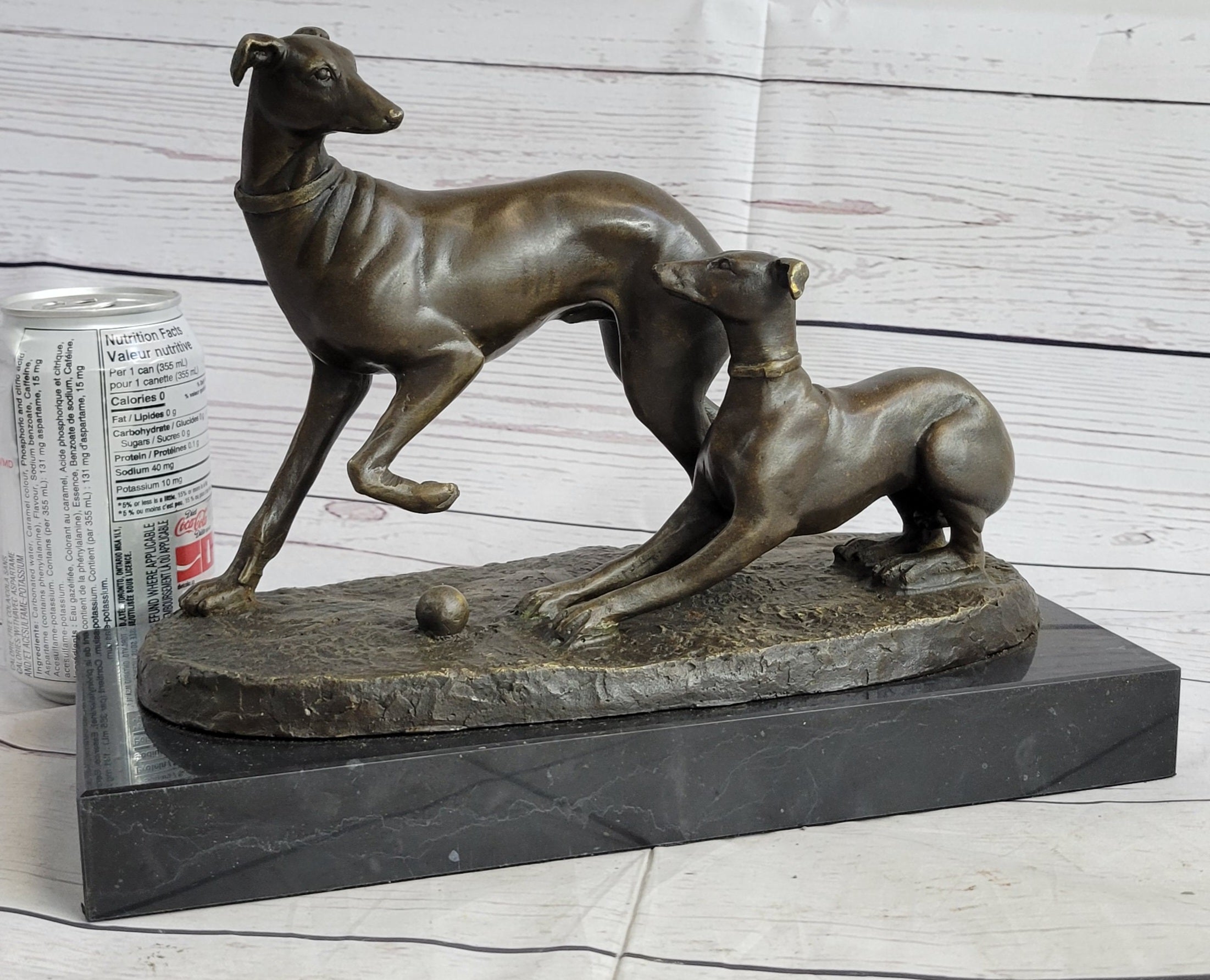 Pj Mene Two Greyhounds Dogs Playing'Argente And Dore Bronze Statue Sculpture