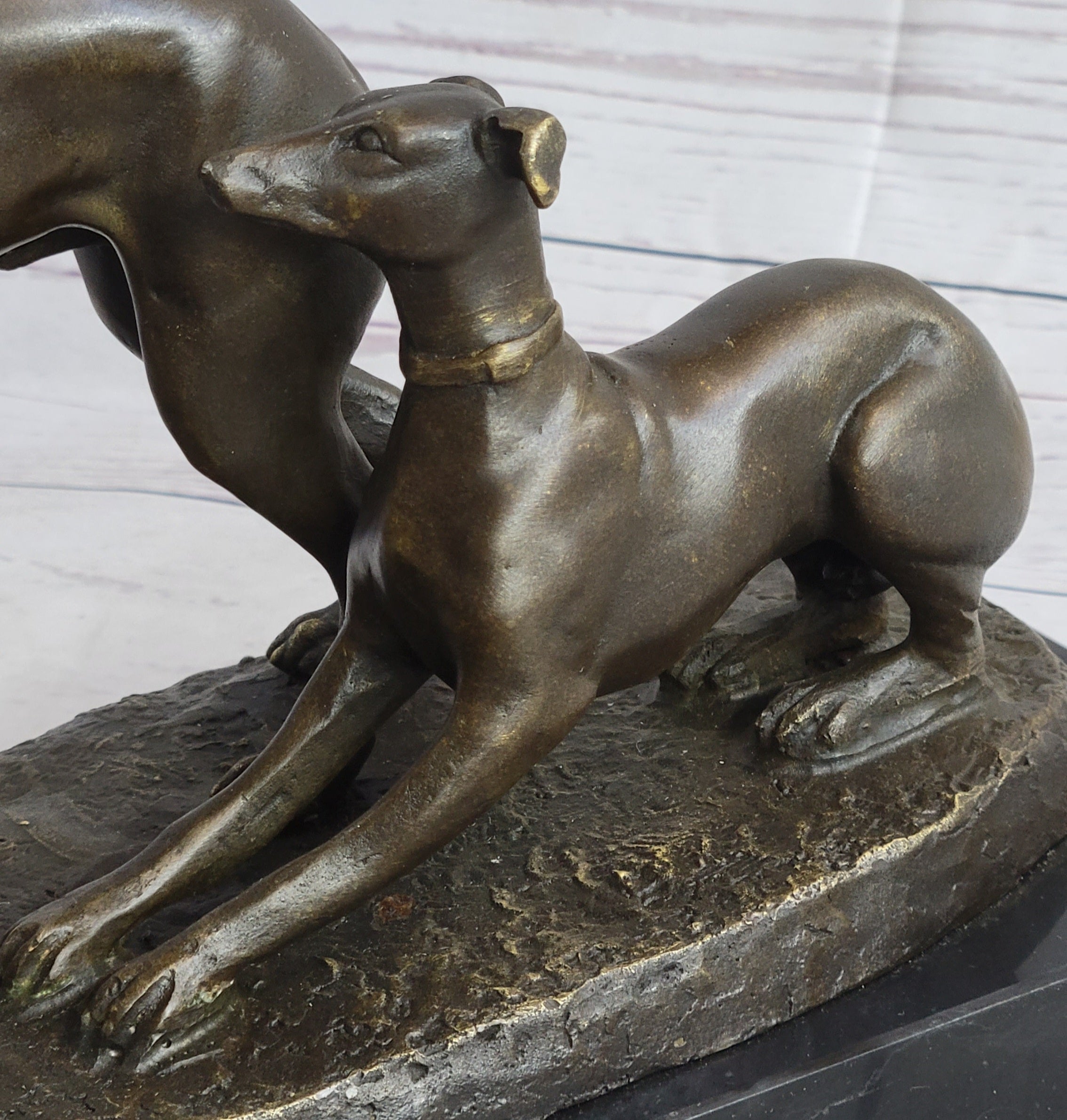 Pj Mene Two Greyhounds Dogs Playing'Argente And Dore Bronze Statue Sculpture