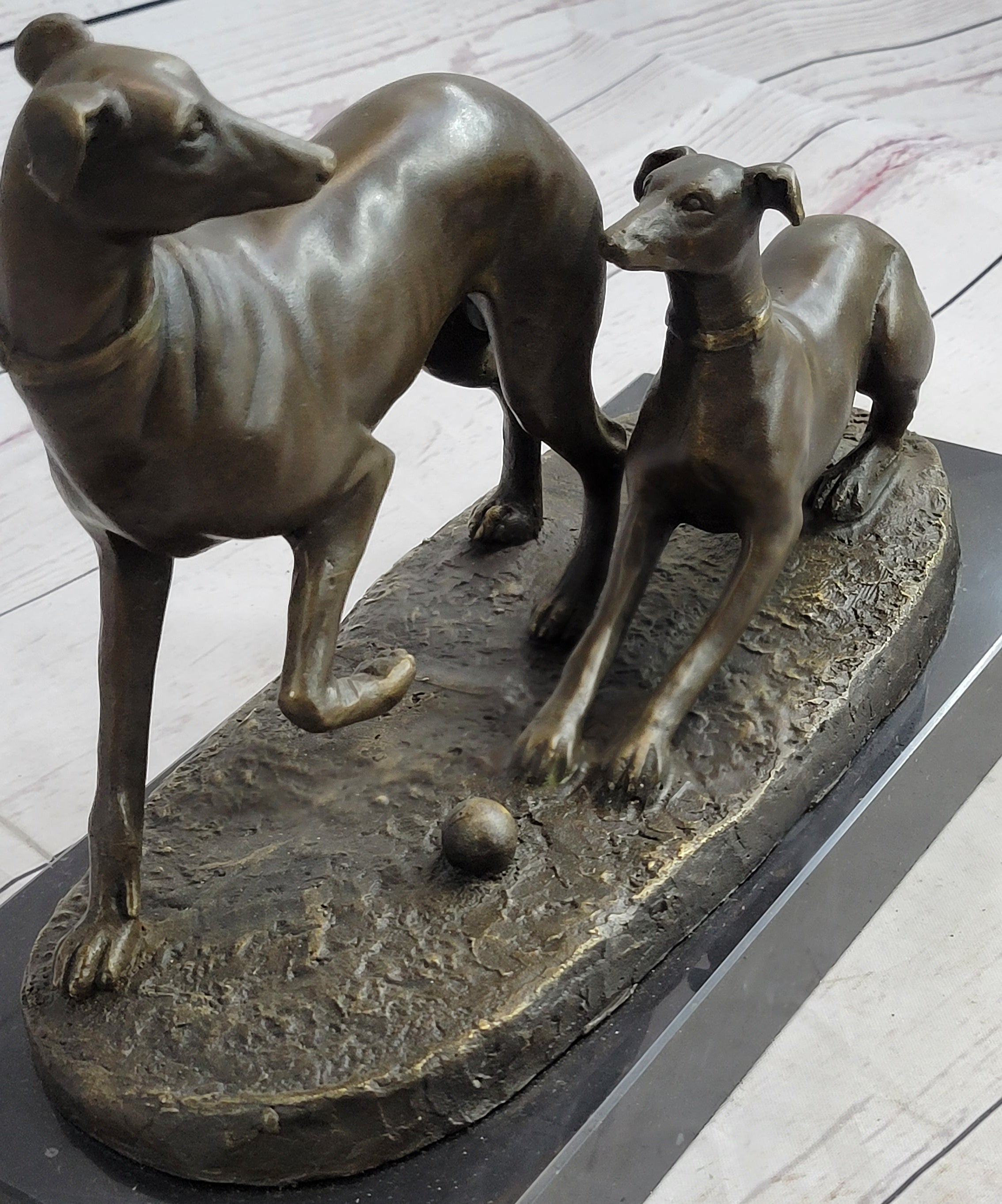 Pj Mene Two Greyhounds Dogs Playing'Argente And Dore Bronze Statue Sculpture