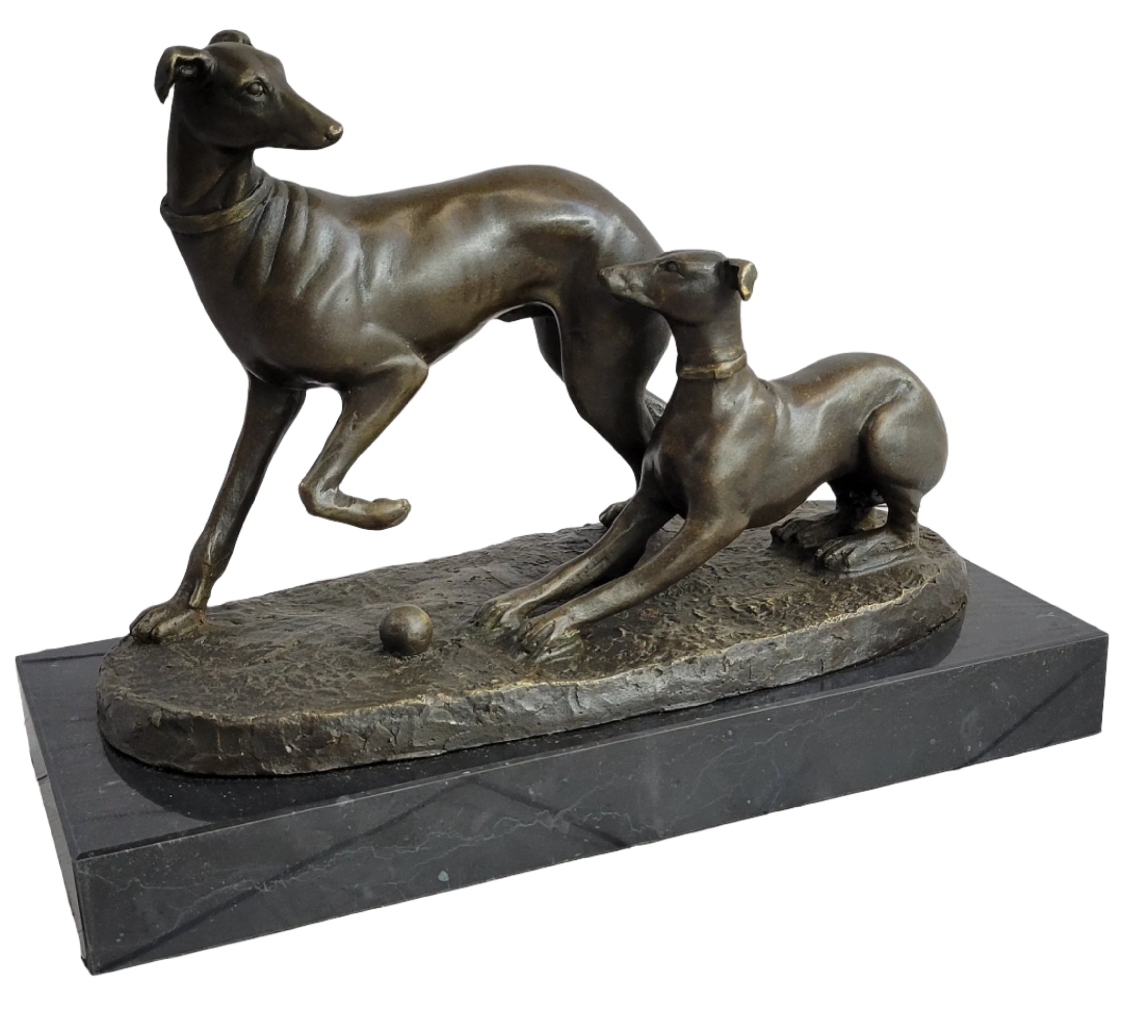 Pj Mene Two Greyhounds Dogs Playing'Argente And Dore Bronze Statue Sculpture