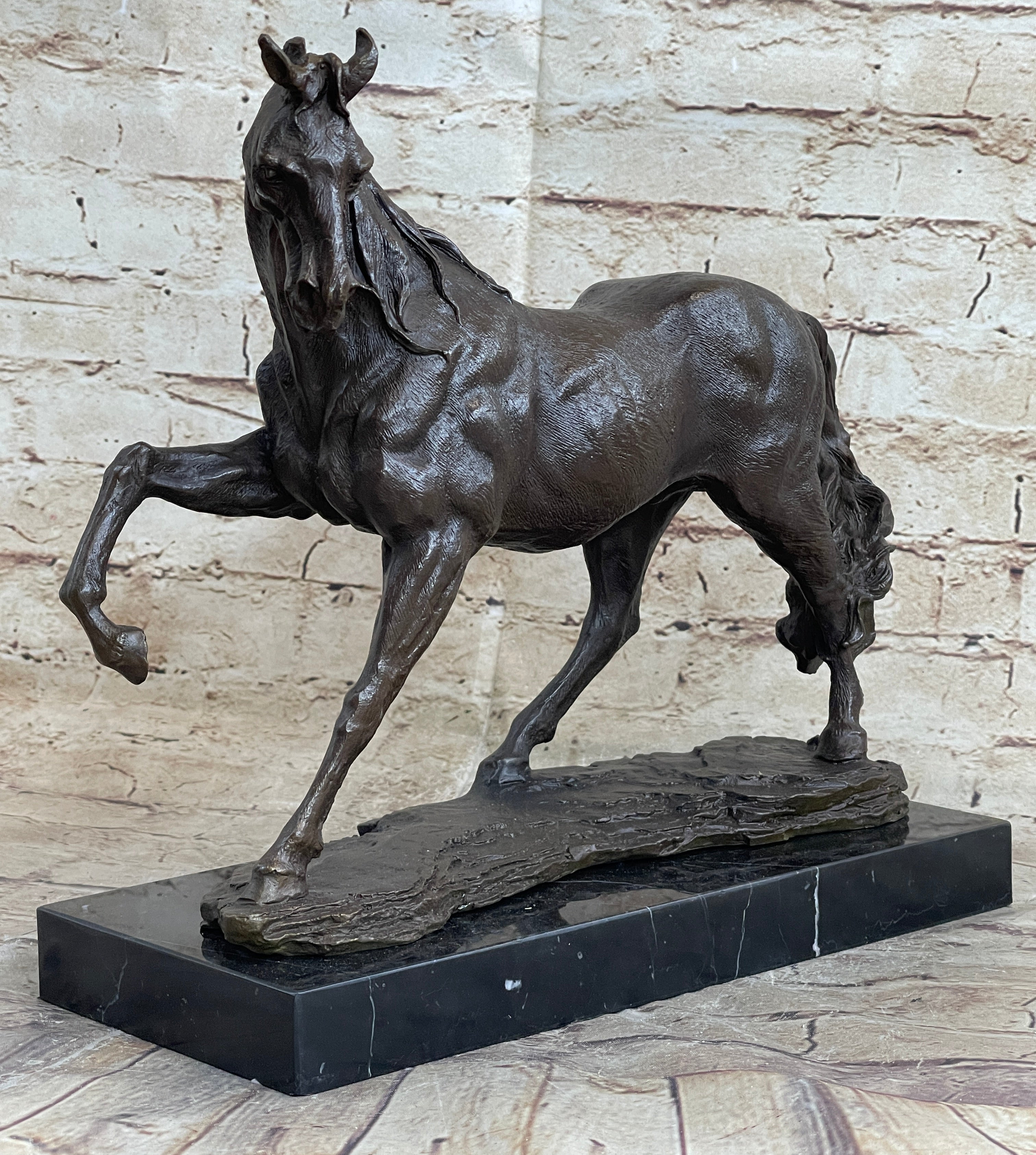 Signed Original Arabian Horse Bronze Sculpture Modern Art Marble Figurine Figure