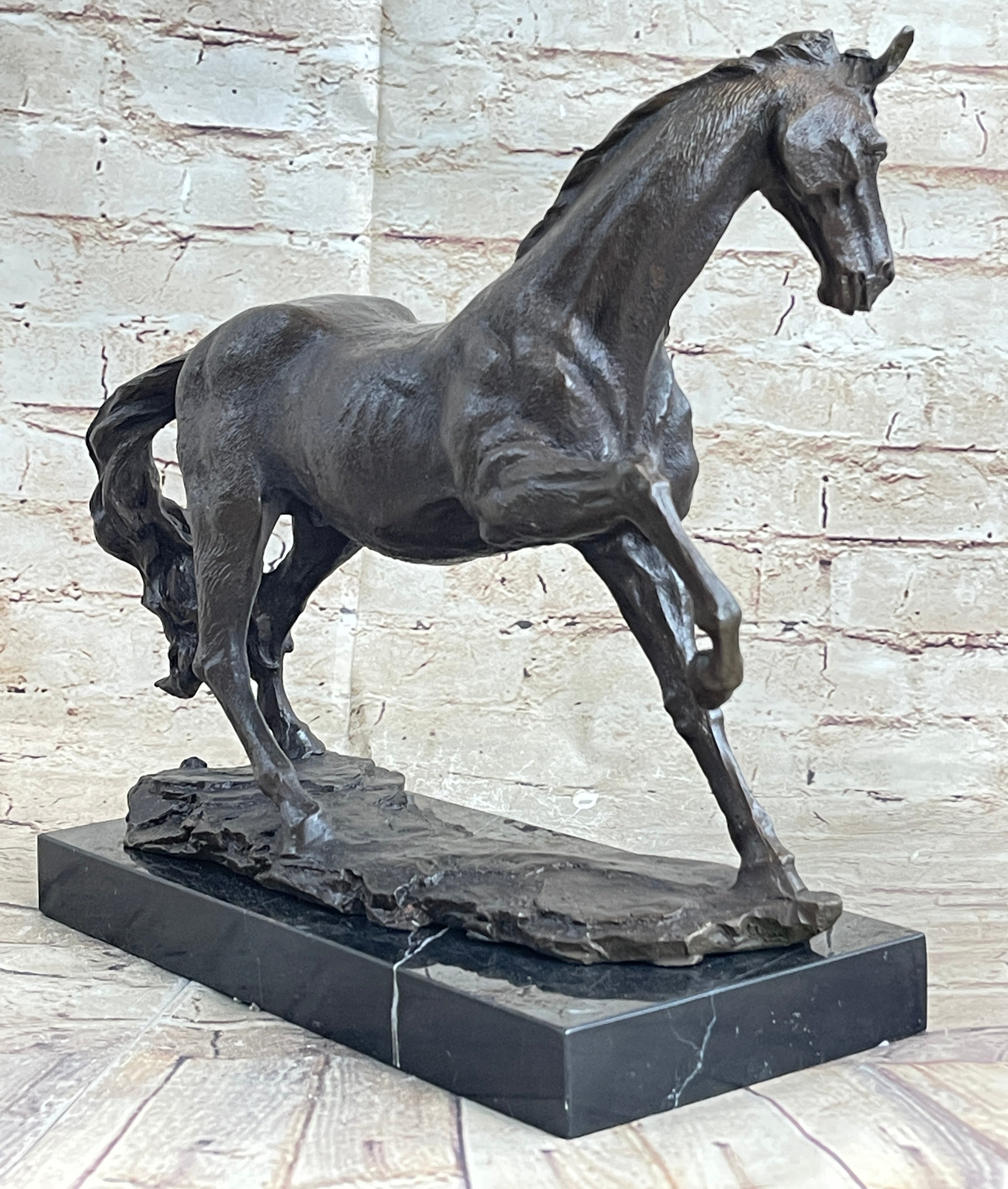 Signed Original Arabian Horse Bronze Sculpture Modern Art Marble Figurine Figure