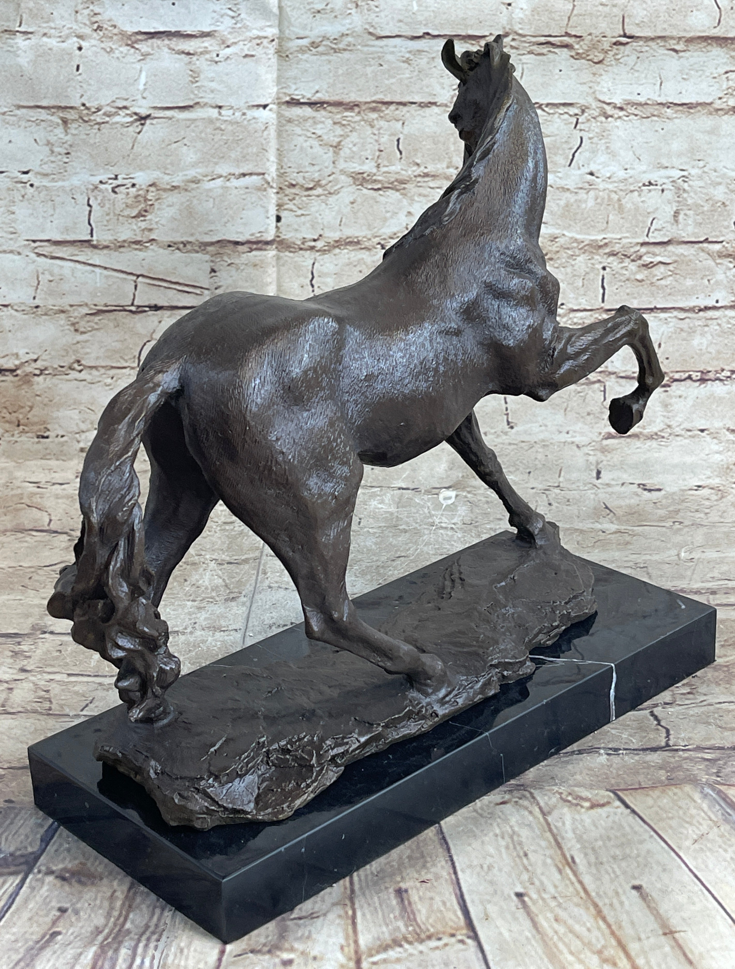 Signed Original Arabian Horse Bronze Sculpture Modern Art Marble Figurine Figure