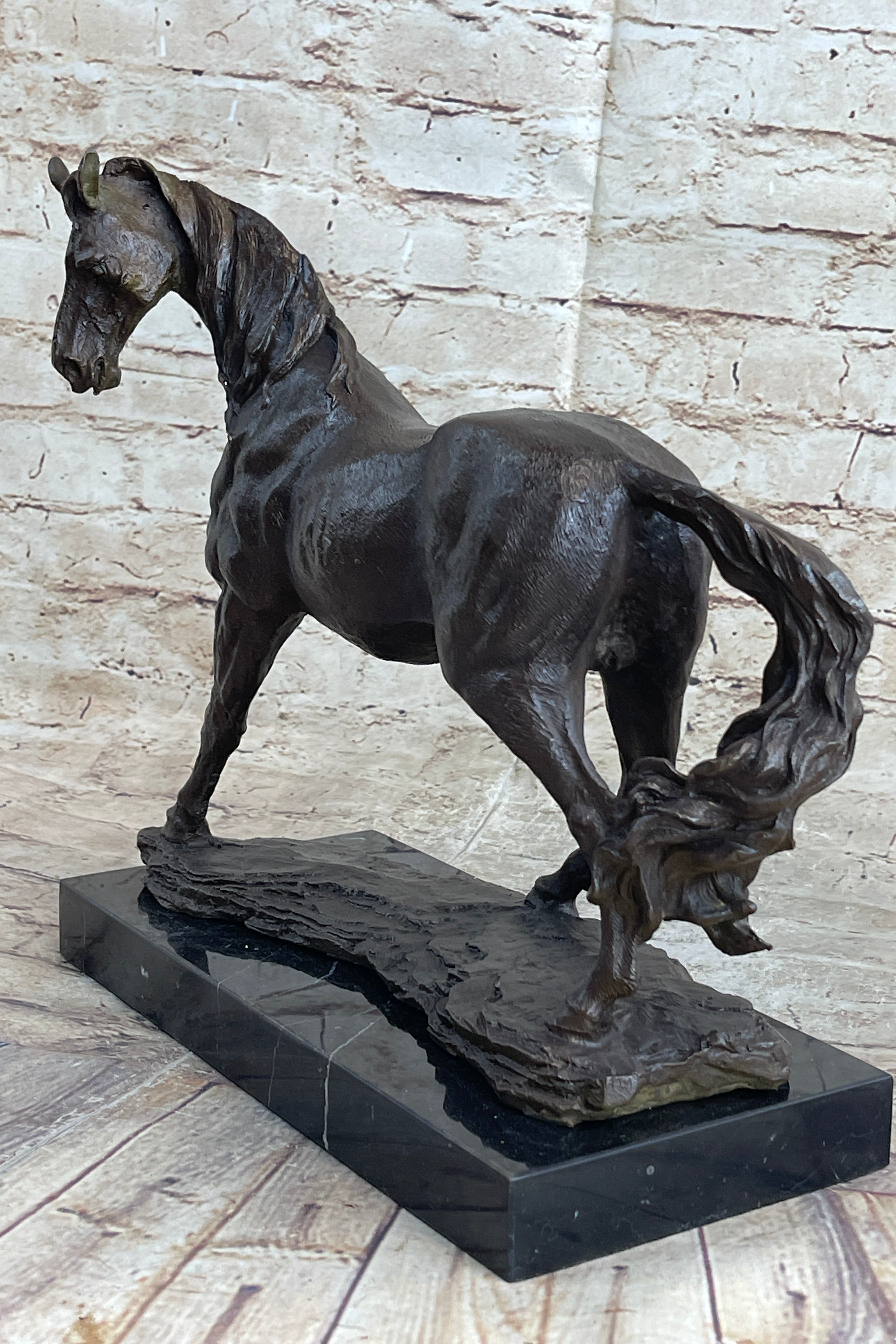 Signed Original Arabian Horse Bronze Sculpture Modern Art Marble Figurine Figure