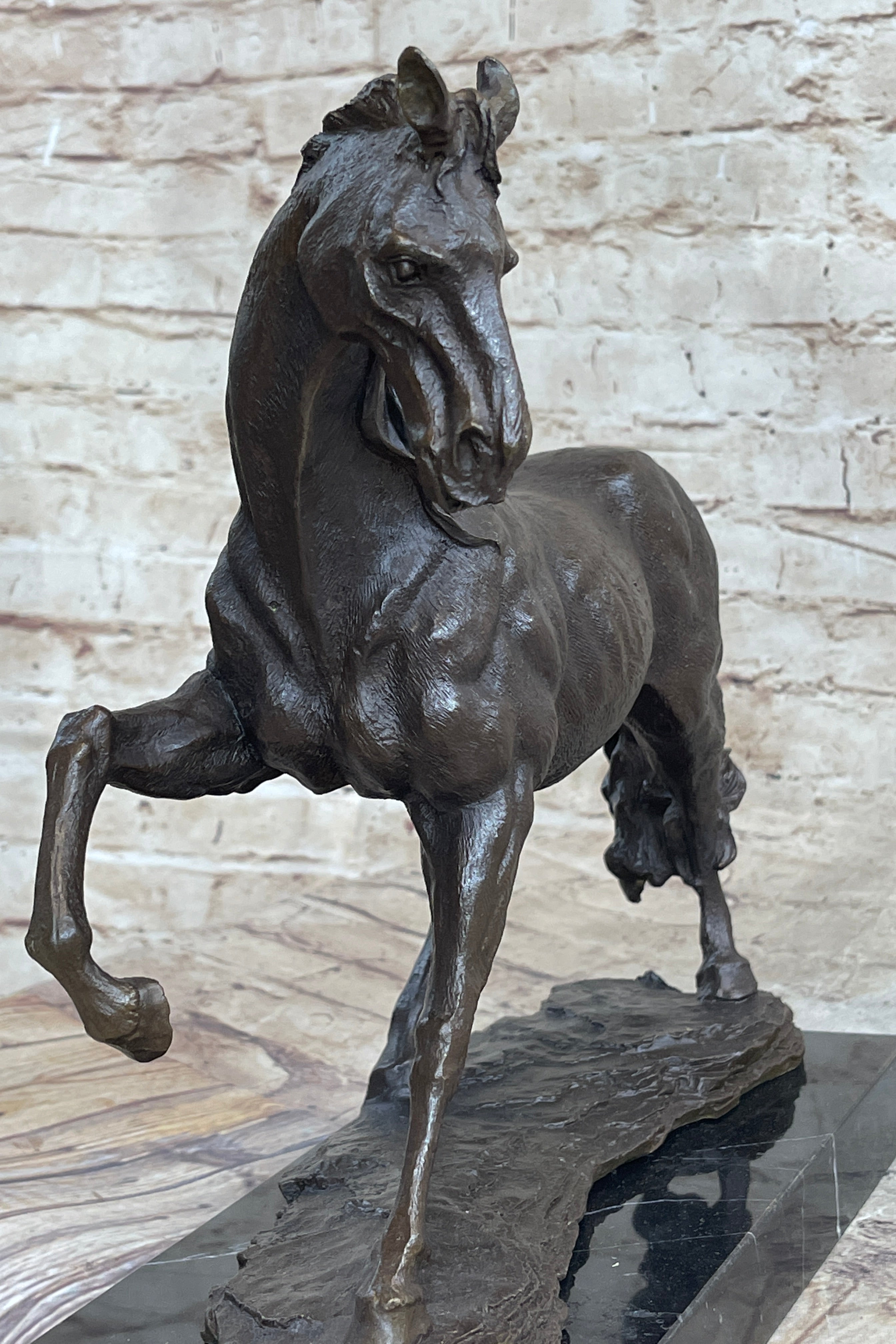 Signed Original Arabian Horse Bronze Sculpture Modern Art Marble Figurine Figure