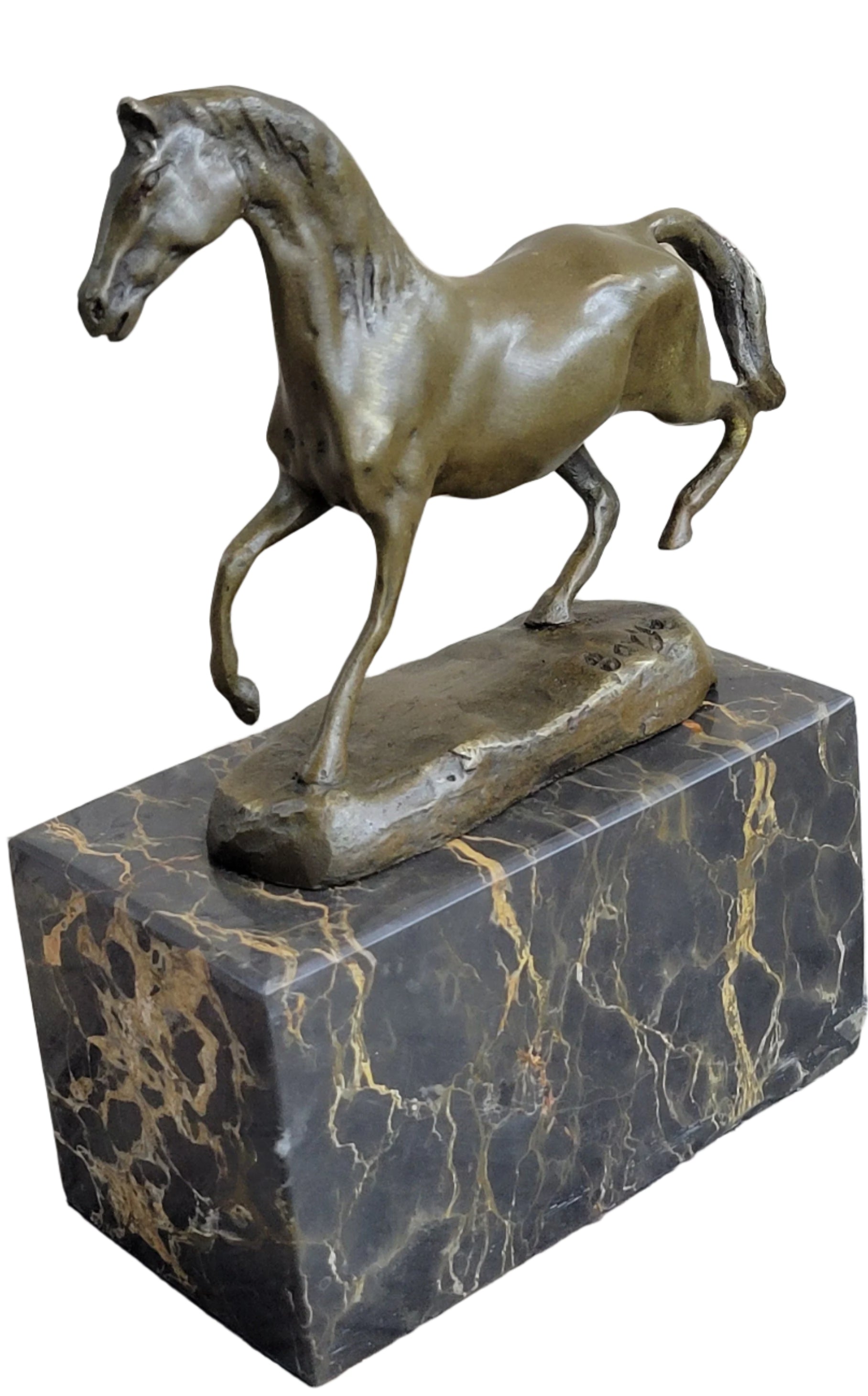 Hot Cast Bronze Galloping Horse Miniature Bronze Sculpture Statue Figure on Marble Base