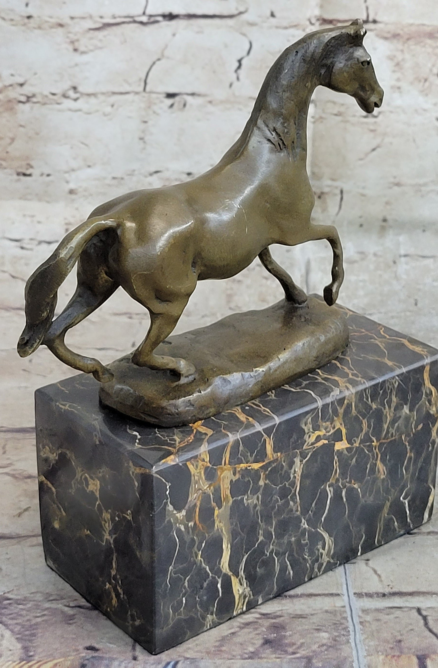 Hot Cast Bronze Galloping Horse Miniature Bronze Sculpture Statue Figure on Marble Base