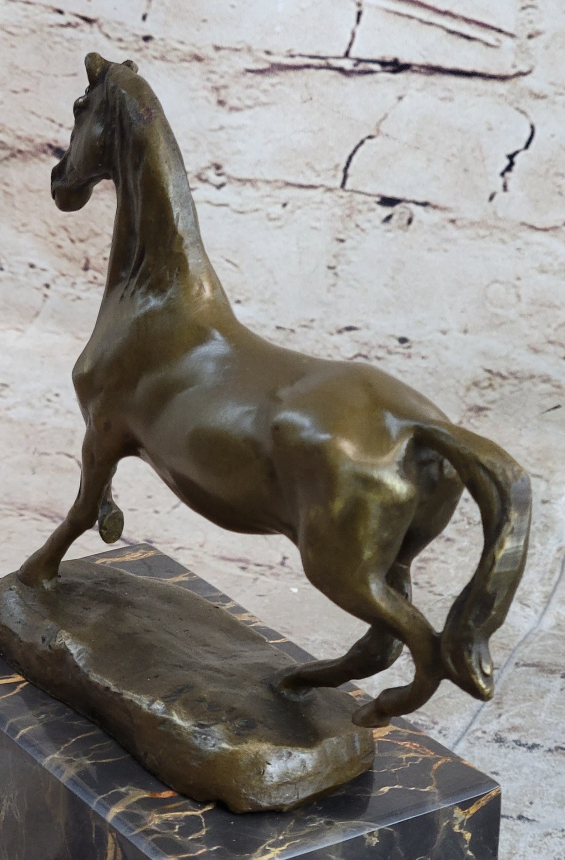 Hot Cast Bronze Galloping Horse Miniature Bronze Sculpture Statue Figure on Marble Base