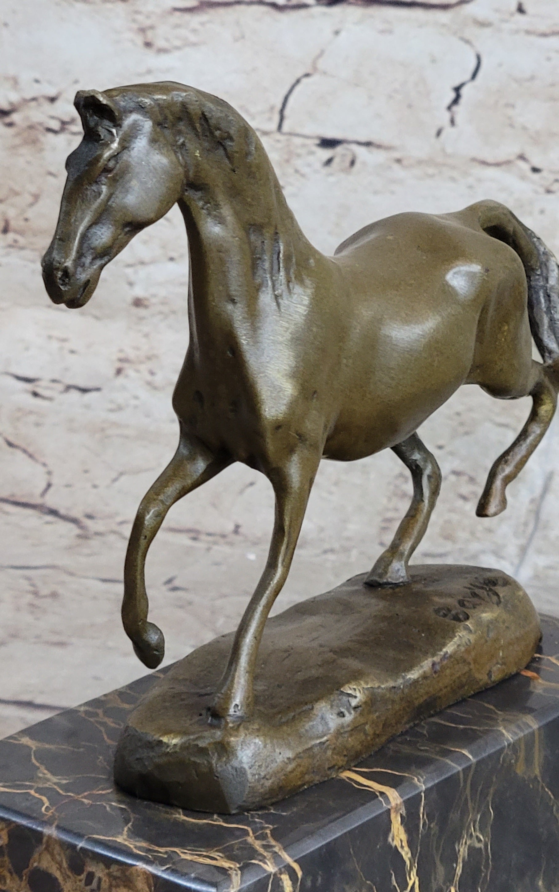 Hot Cast Bronze Galloping Horse Miniature Bronze Sculpture Statue Figure on Marble Base