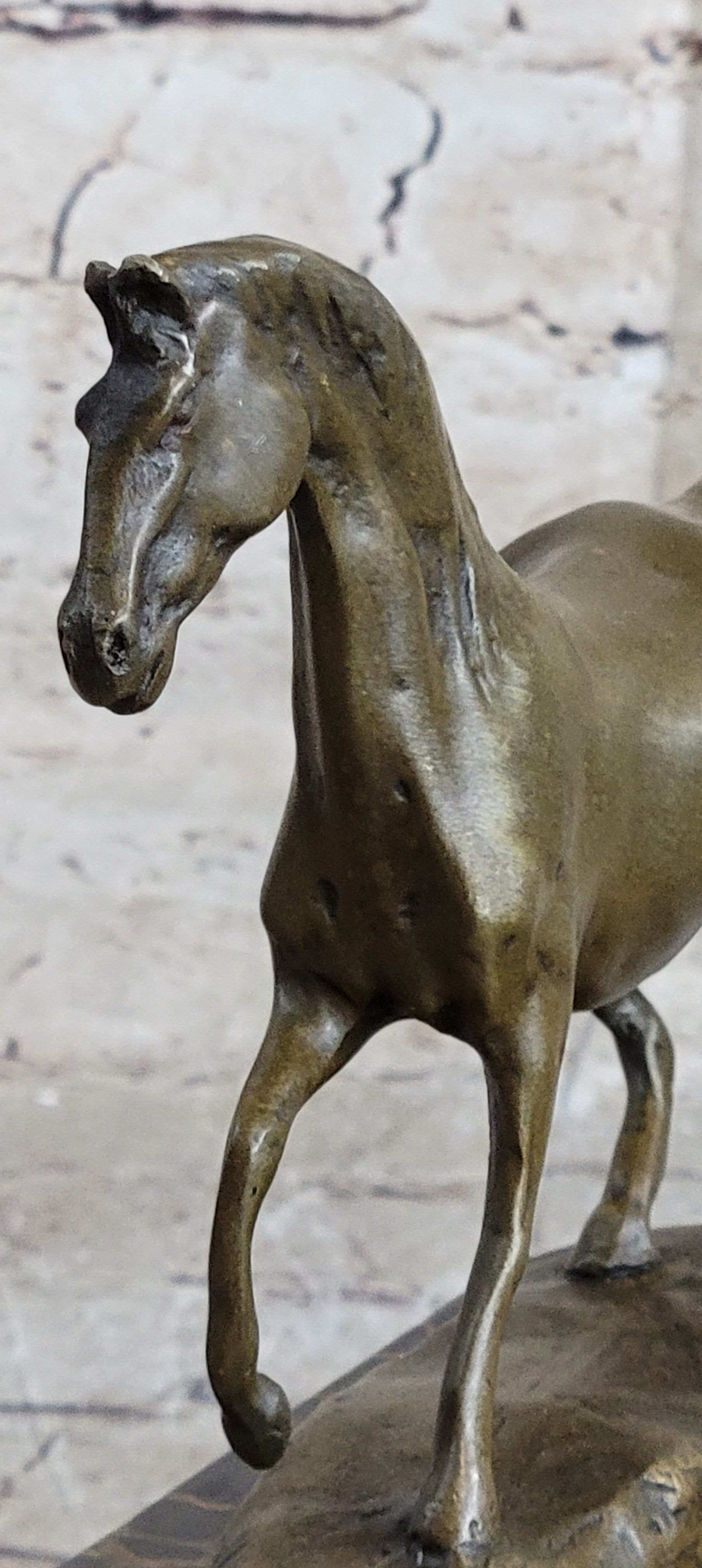 Hot Cast Bronze Galloping Horse Miniature Bronze Sculpture Statue Figure on Marble Base