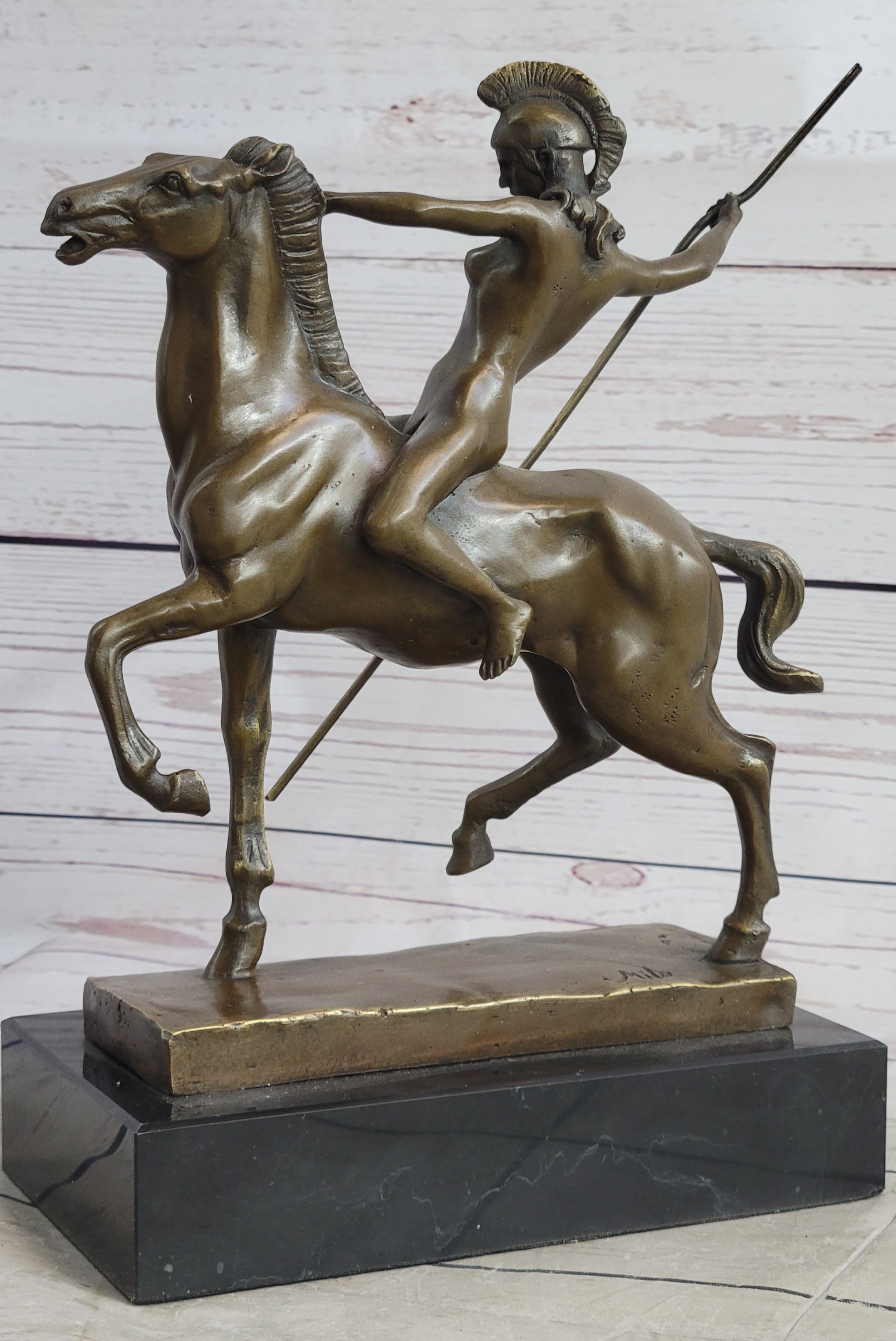 Hippolyta Amazon Warrior Princess Nude Girl on Horseback Bronze Statue Sculpture