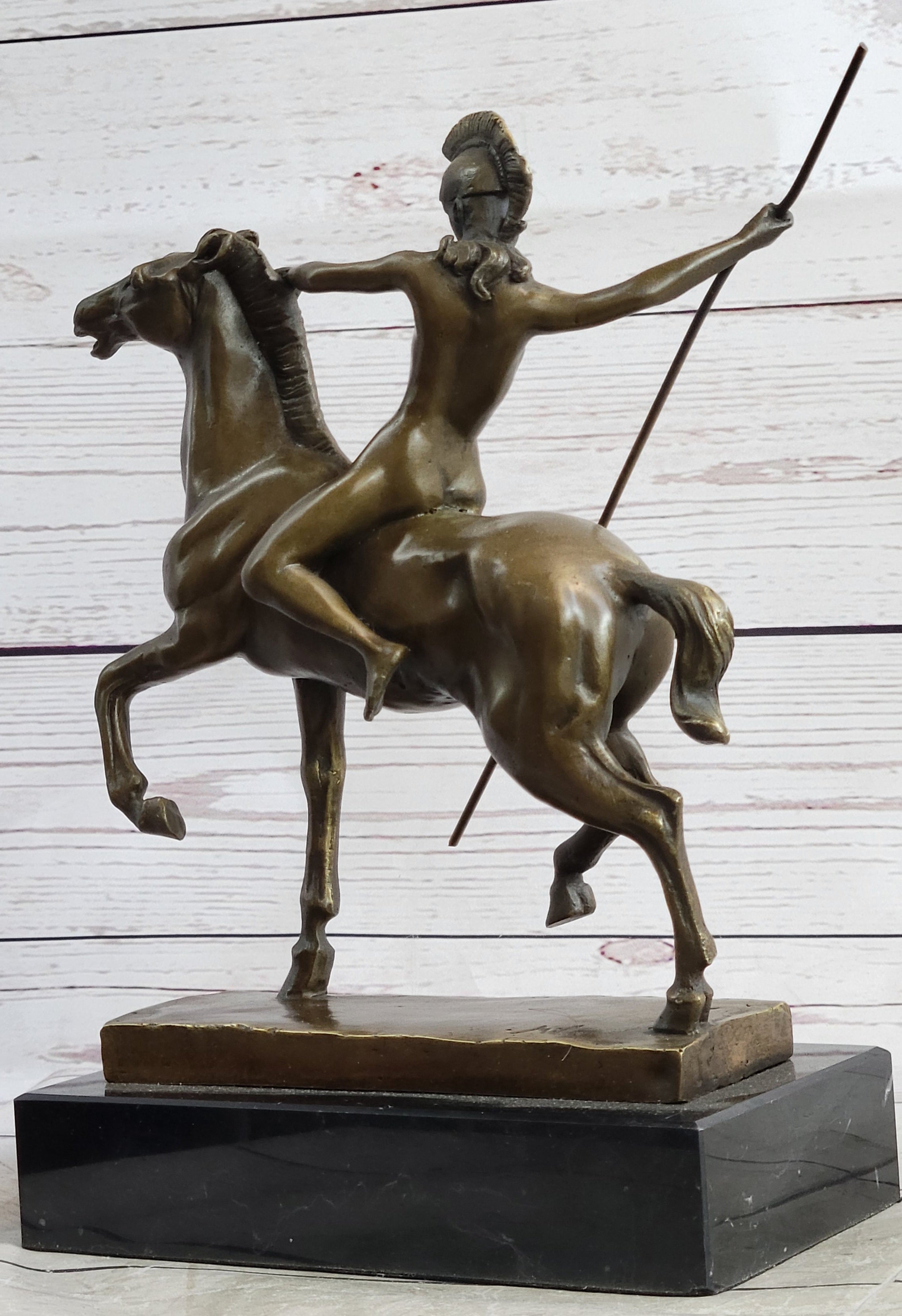 Hippolyta Amazon Warrior Princess Nude Girl on Horseback Bronze Statue Sculpture