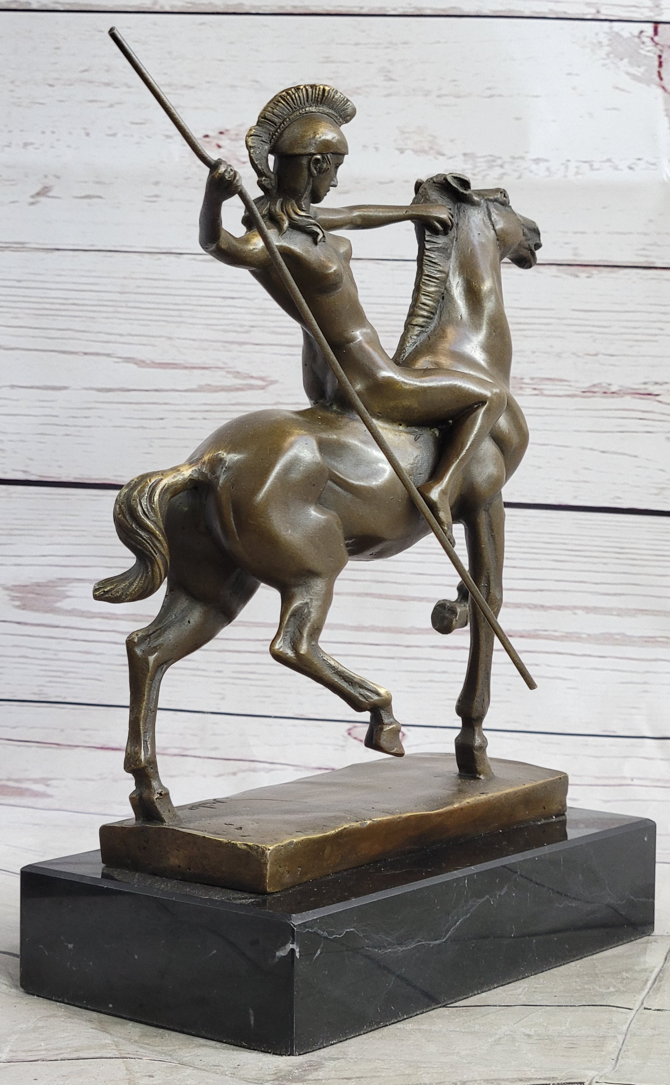 Hippolyta Amazon Warrior Princess Nude Girl on Horseback Bronze Statue Sculpture