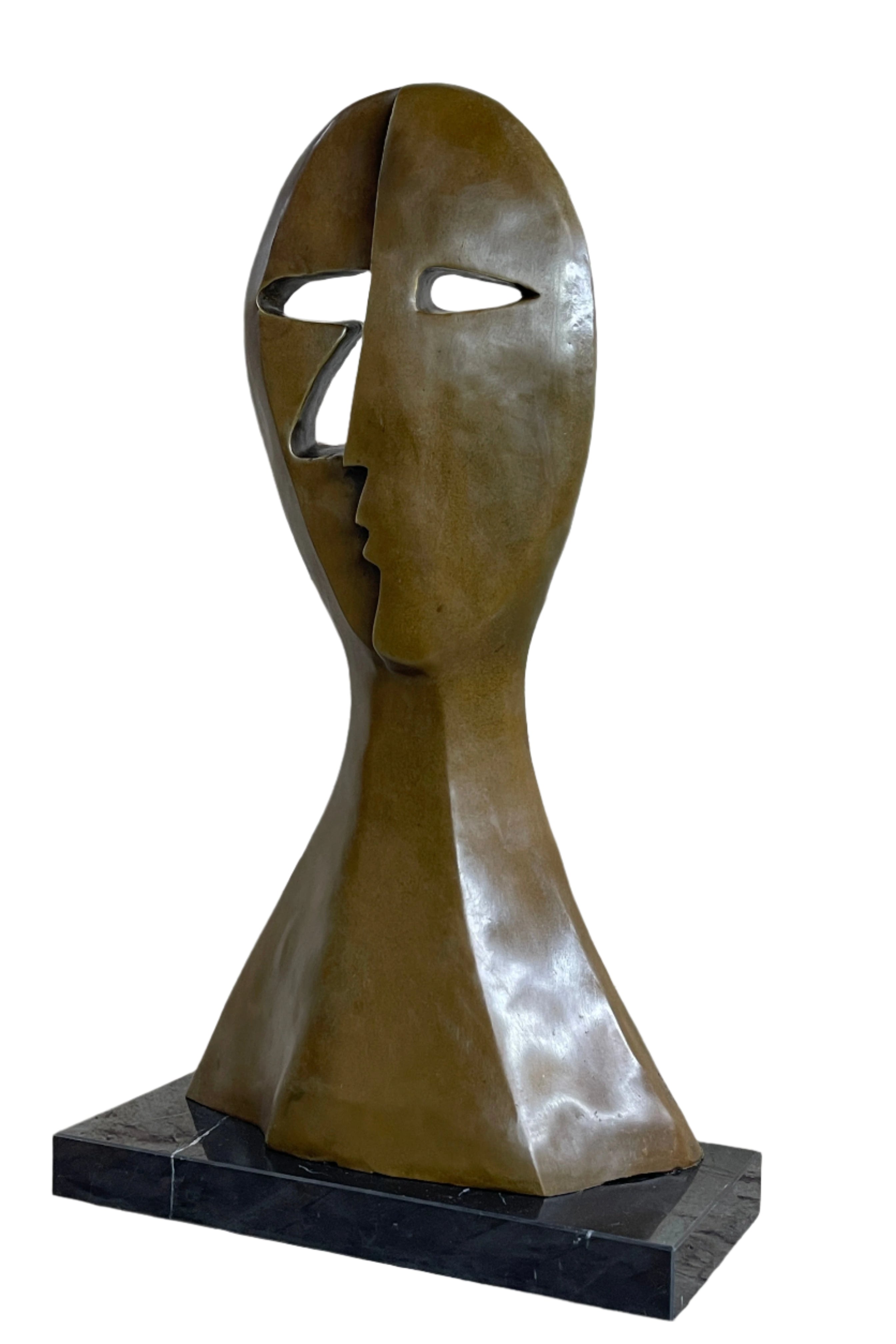 Picasso Cubism Two Faces Mask Bust Sculpture Statue Modern Art Decor Marble Base