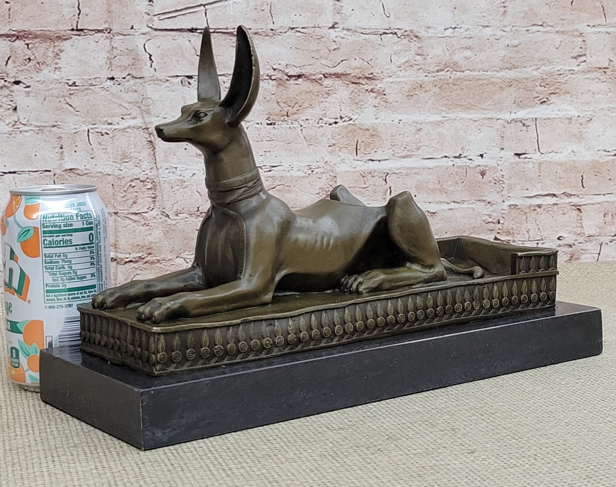 Anubis Jackal Dog Egyptian Decor God Mythology Bronze Sculpture Statue Figure on Marble Base