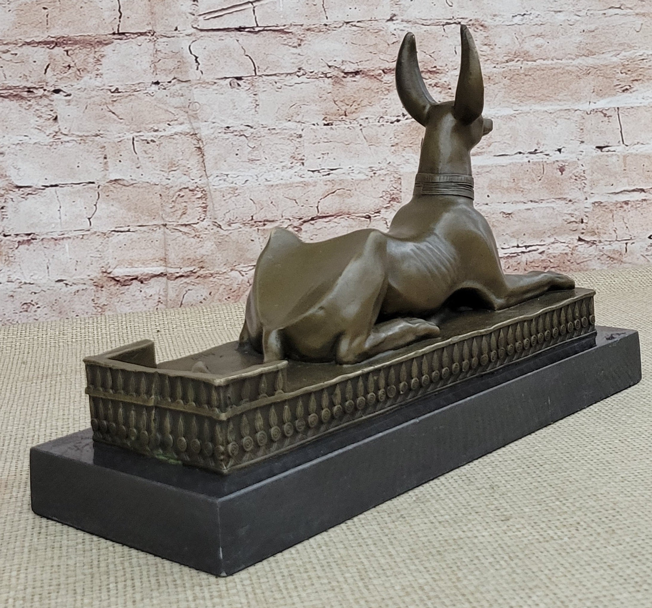 Anubis Jackal Dog Egyptian Decor God Mythology Bronze Sculpture Statue Figure on Marble Base