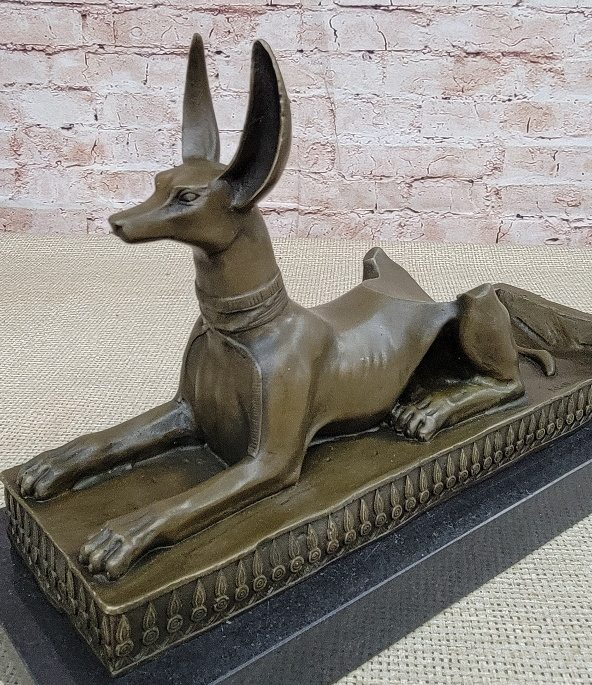 Anubis Jackal Dog Egyptian Decor God Mythology Bronze Sculpture Statue Figure on Marble Base