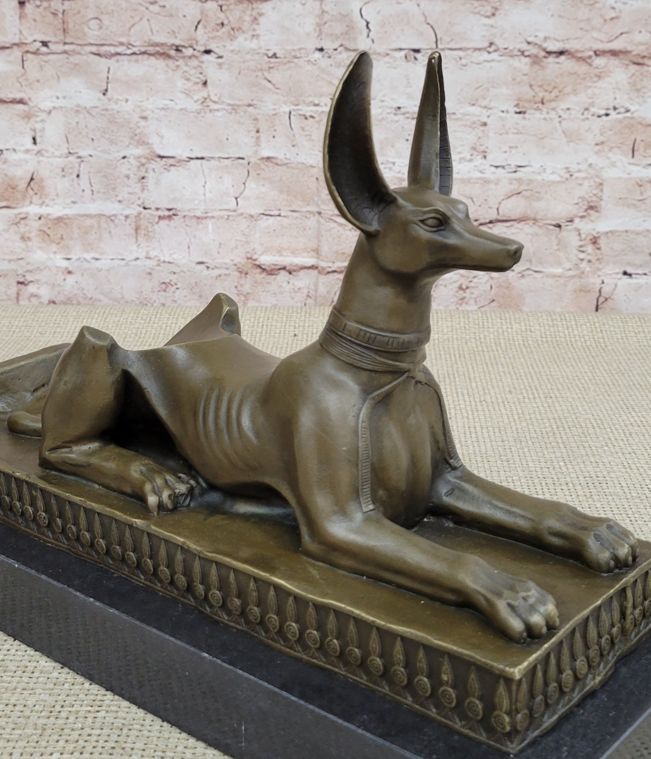 Anubis Jackal Dog Egyptian Decor God Mythology Bronze Sculpture Statue Figure on Marble Base