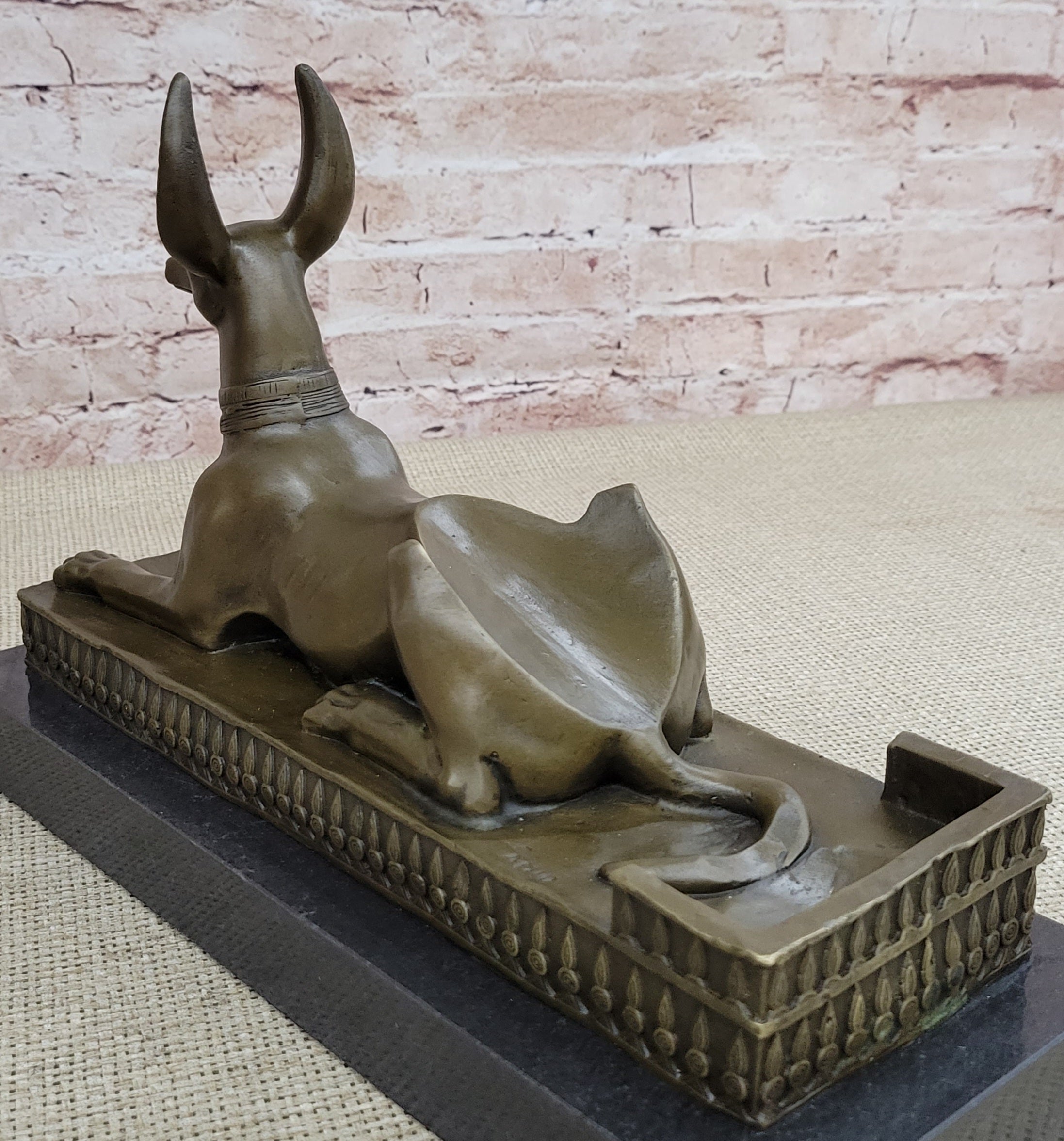 Anubis Jackal Dog Egyptian Decor God Mythology Bronze Sculpture Statue Figure on Marble Base