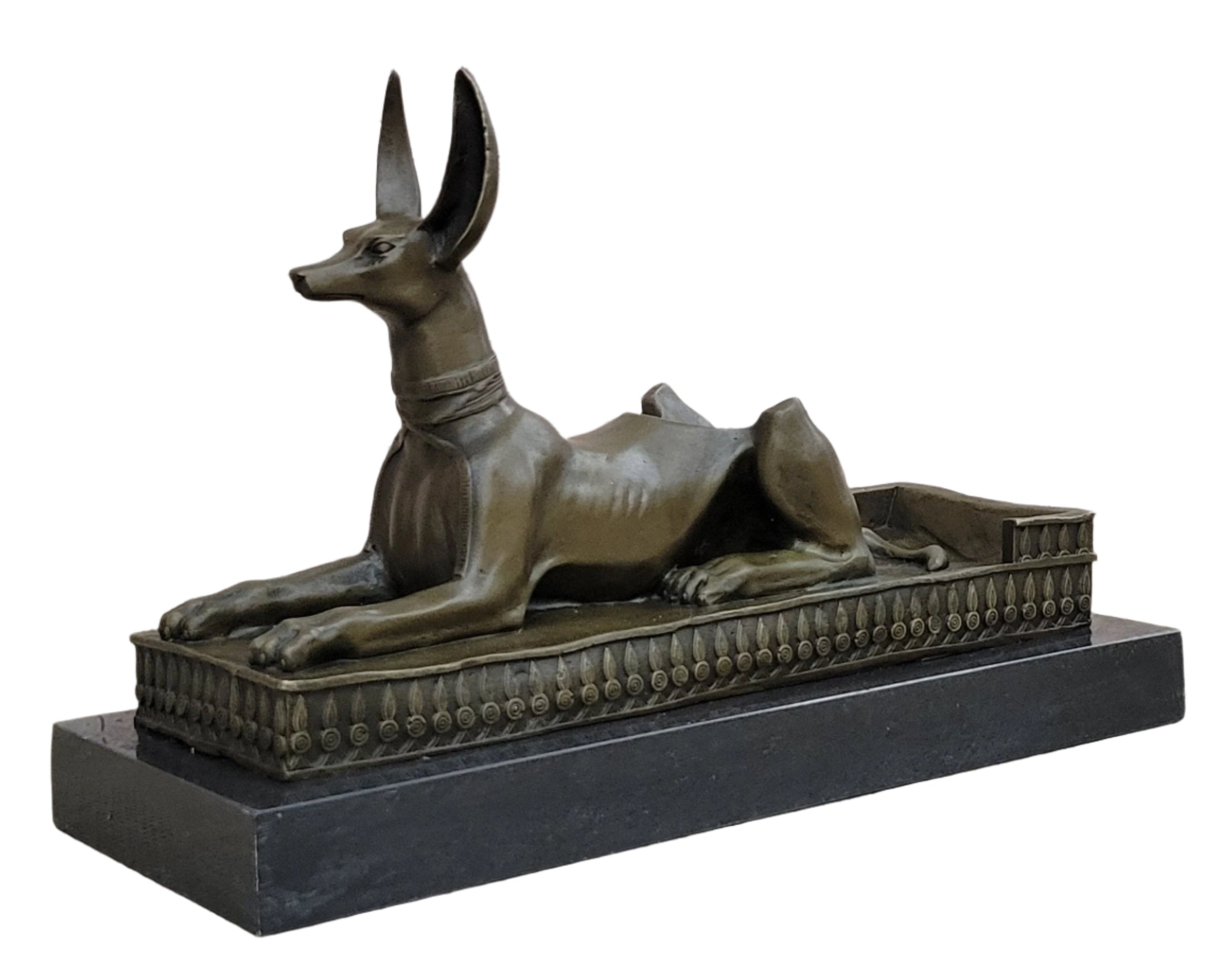 Anubis Jackal Dog Egyptian Decor God Mythology Bronze Sculpture Statue Figure on Marble Base