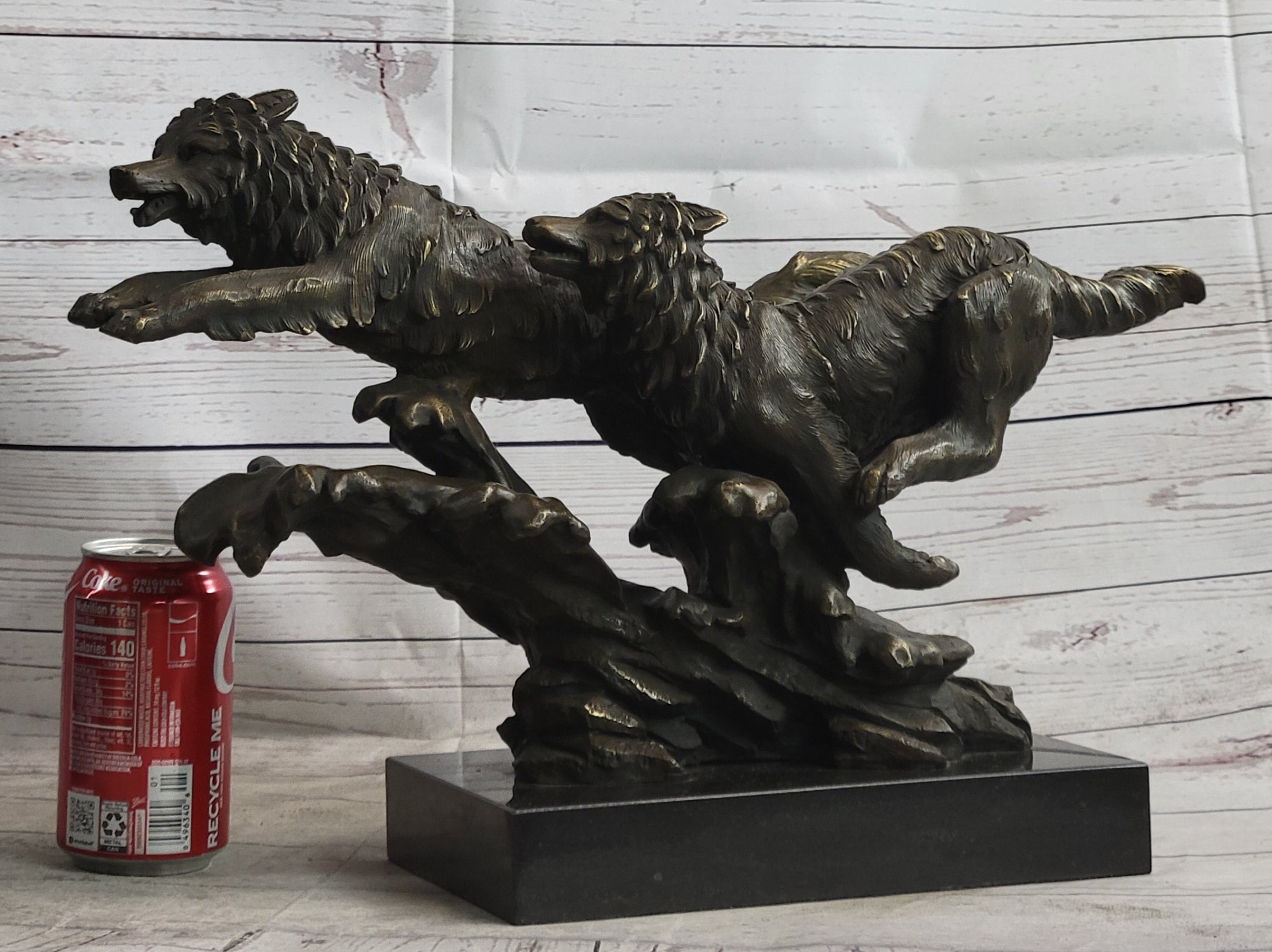 Running Wolves Dogs Wildlife Bronze Sculpture Statue Decor Signed Original Art