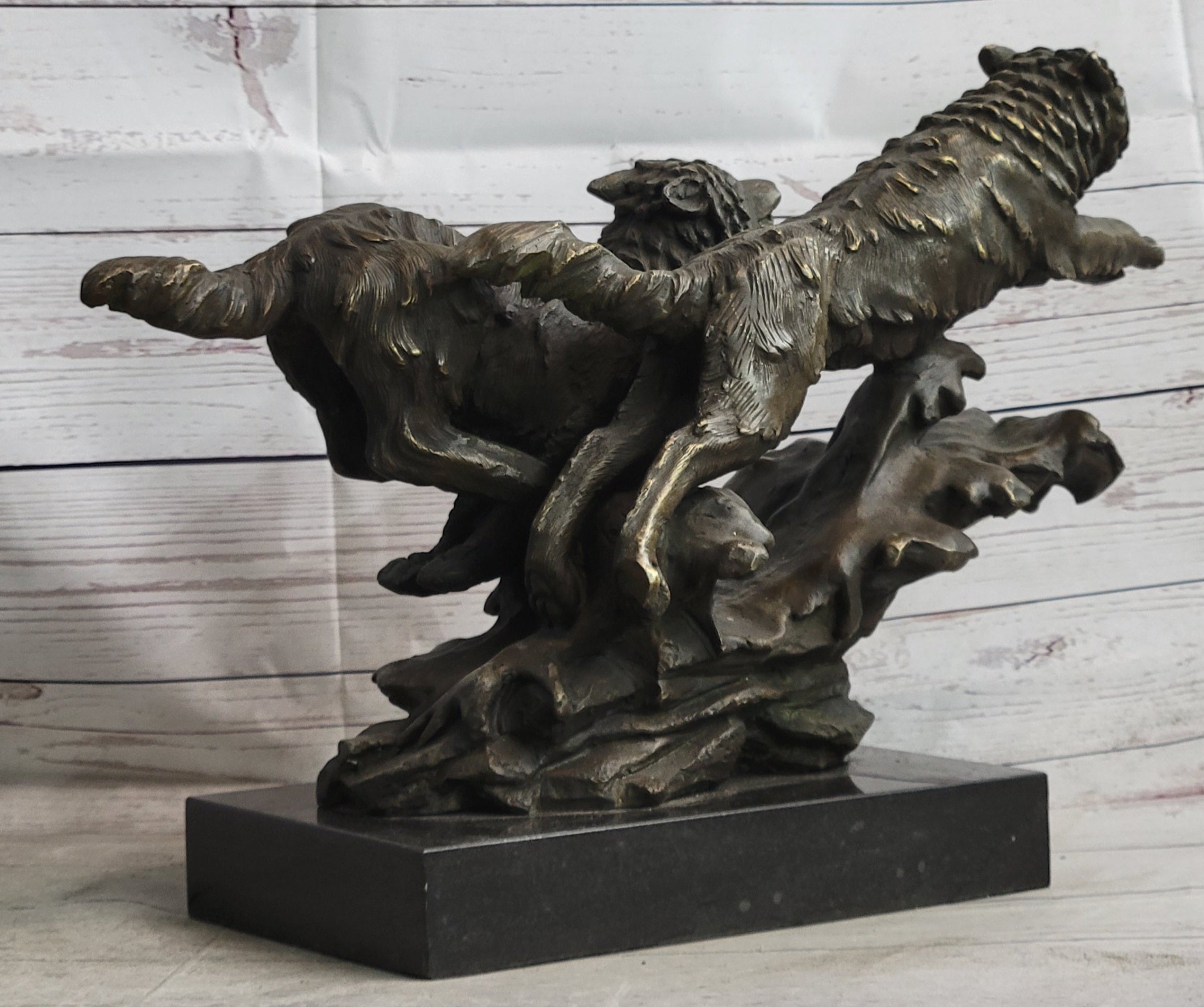 Running Wolves Dogs Wildlife Bronze Sculpture Statue Decor Signed Original Art