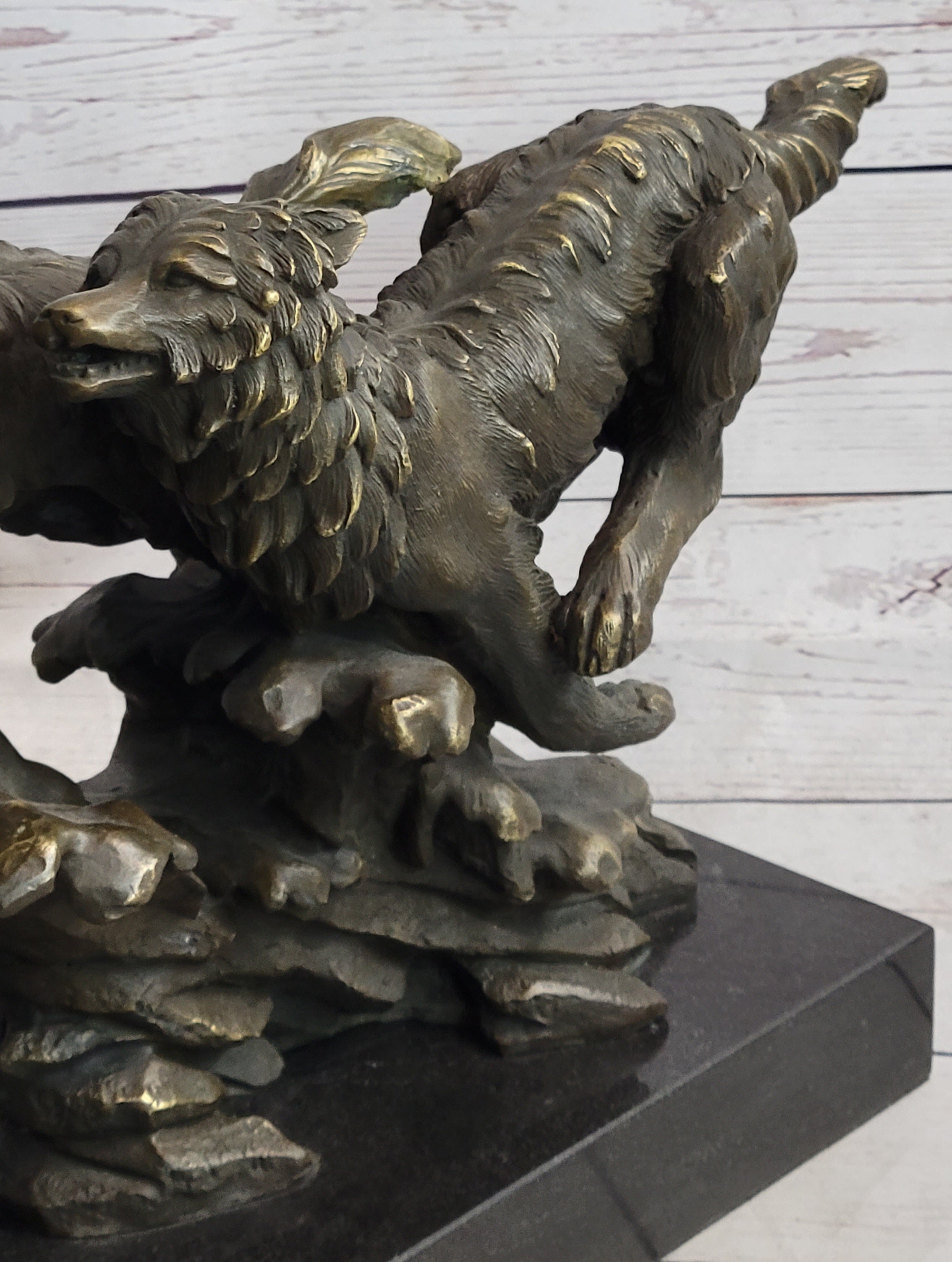 Running Wolves Dogs Wildlife Bronze Sculpture Statue Decor Signed Original Art