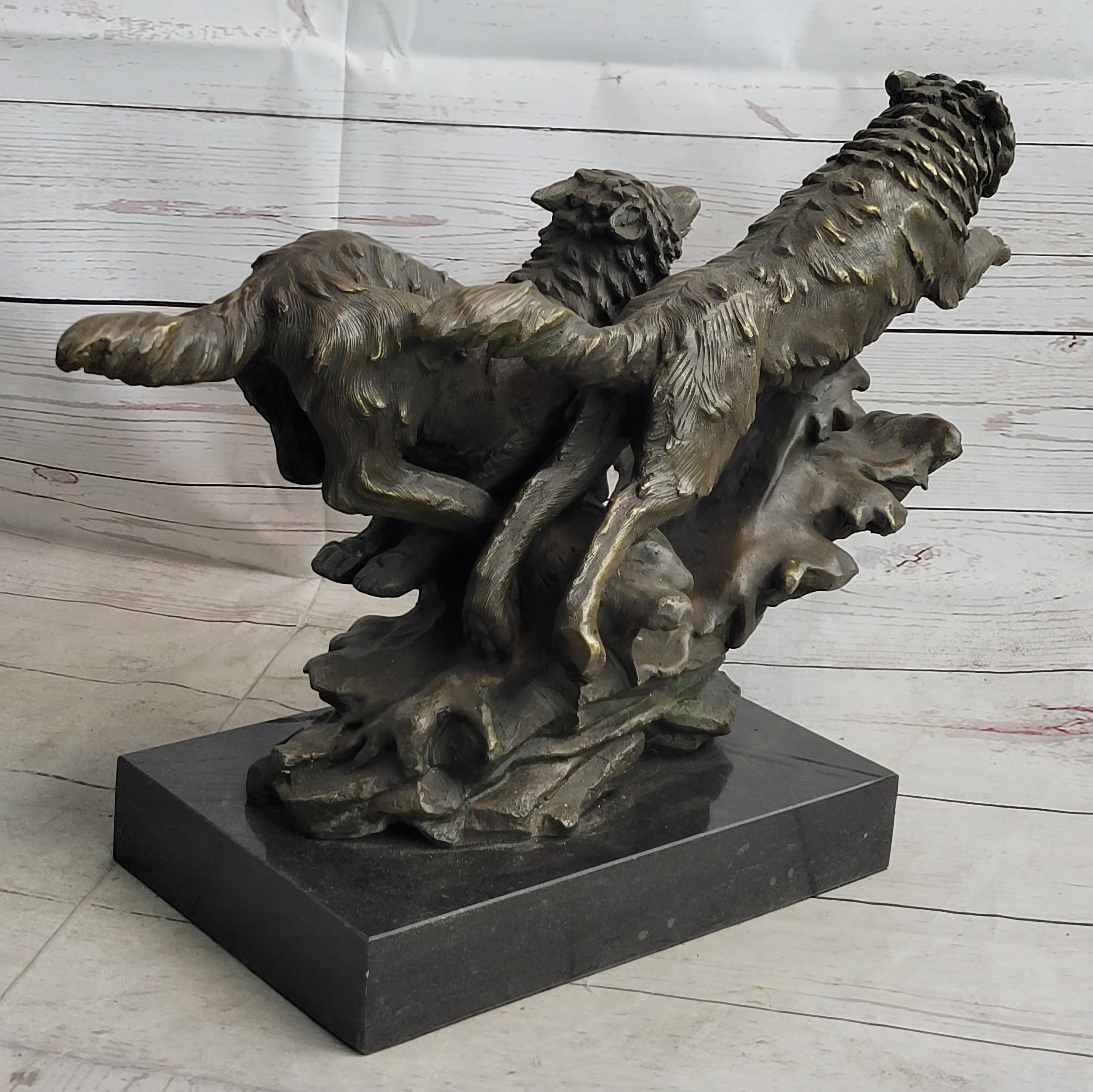 Running Wolves Dogs Wildlife Bronze Sculpture Statue Decor Signed Original Art