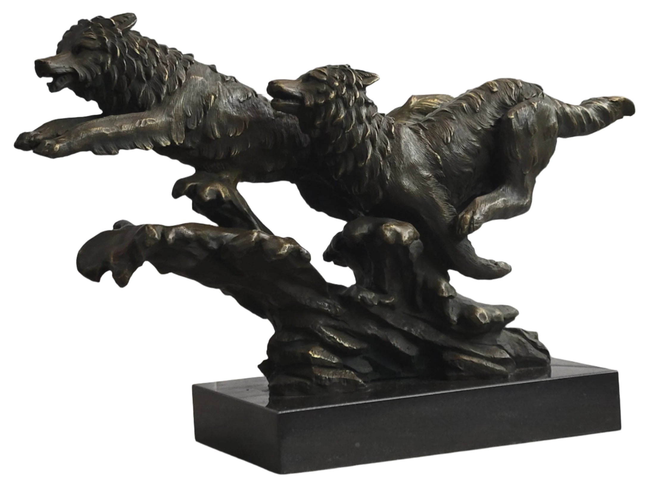 Running Wolves Dogs Wildlife Bronze Sculpture Statue Decor Signed Original Art