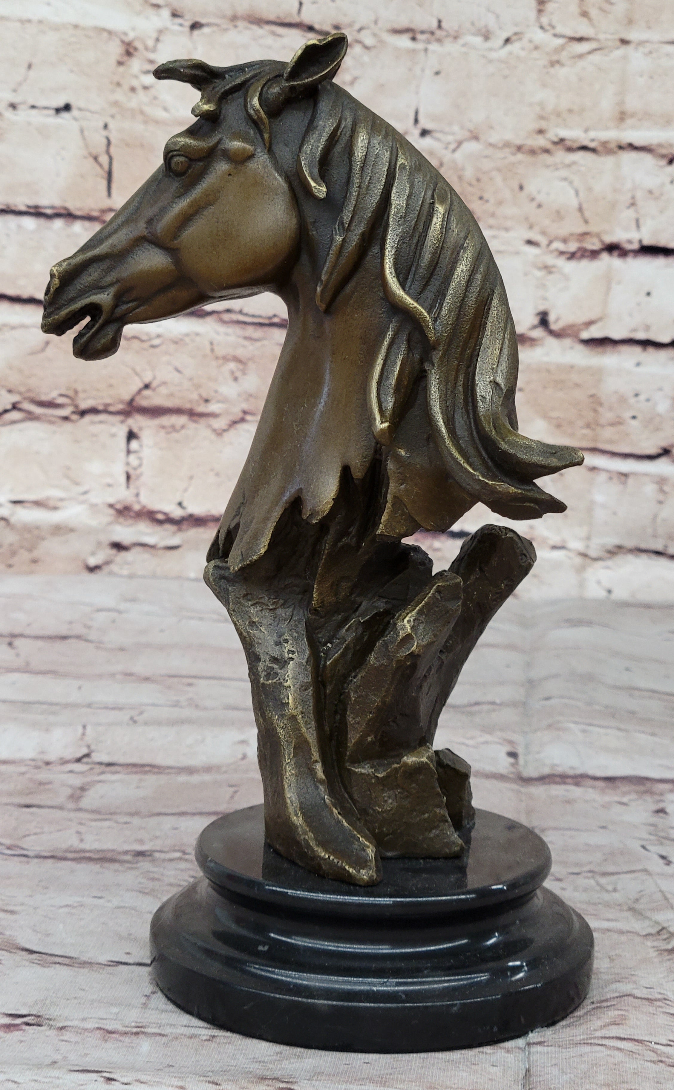 Abstract Modern Art Horse Head Bust Bronze Statue Sculpture Marble Base Figurine