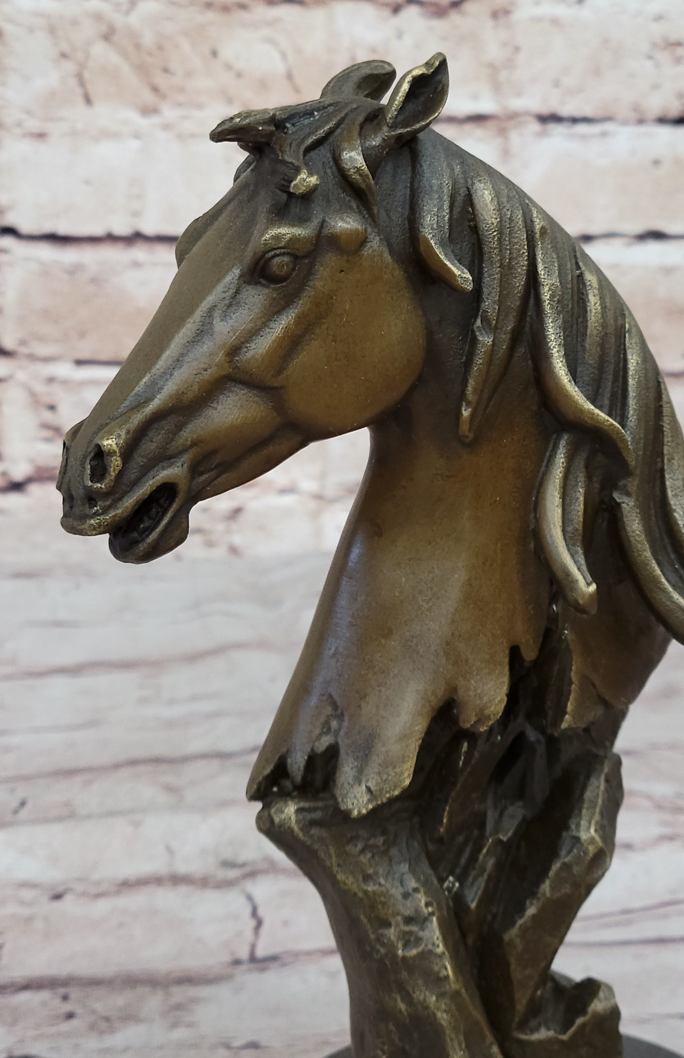 Abstract Modern Art Horse Head Bust Bronze Statue Sculpture Marble Base Figurine