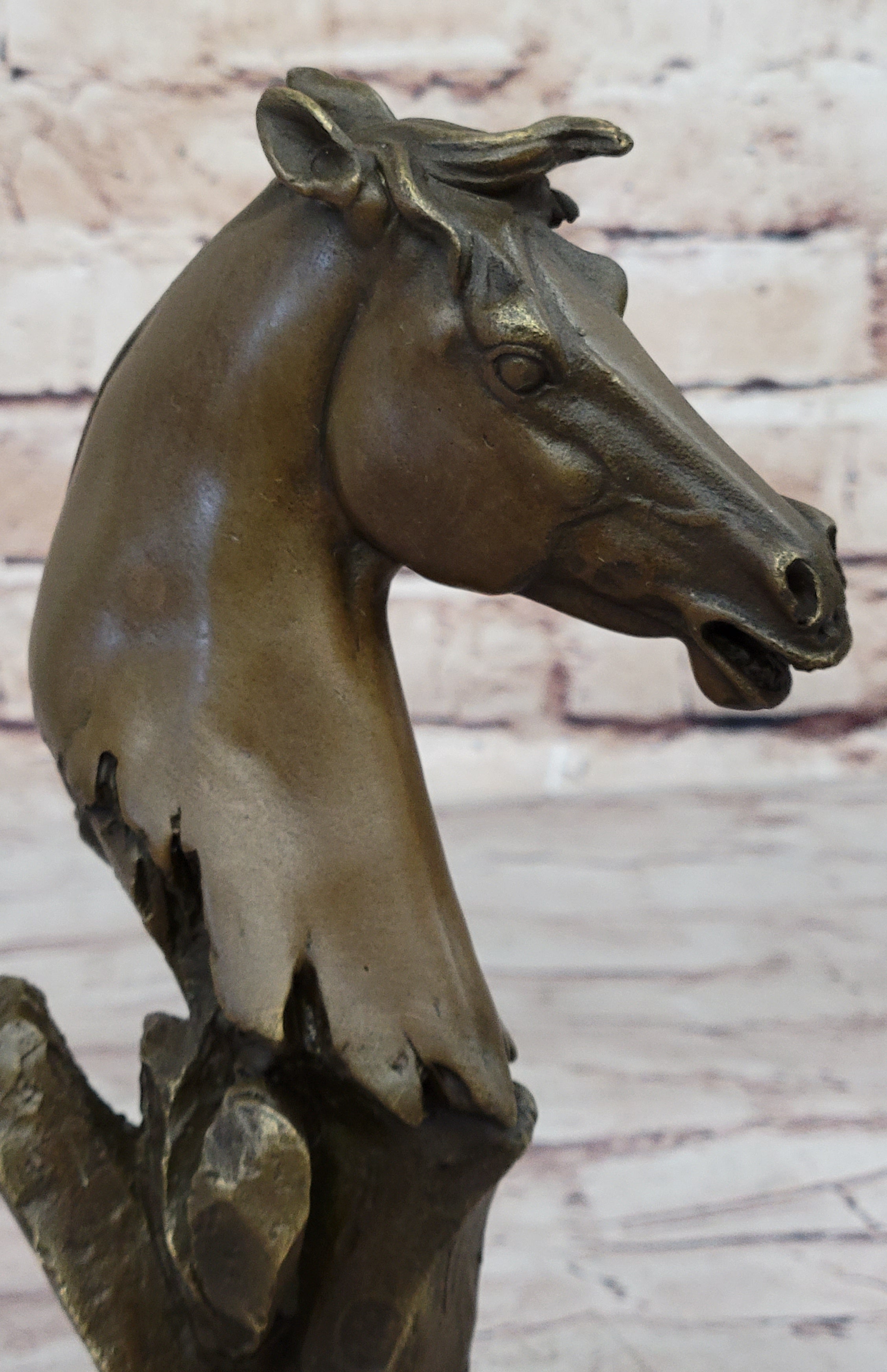 Abstract Modern Art Horse Head Bust Bronze Statue Sculpture Marble Base Figurine