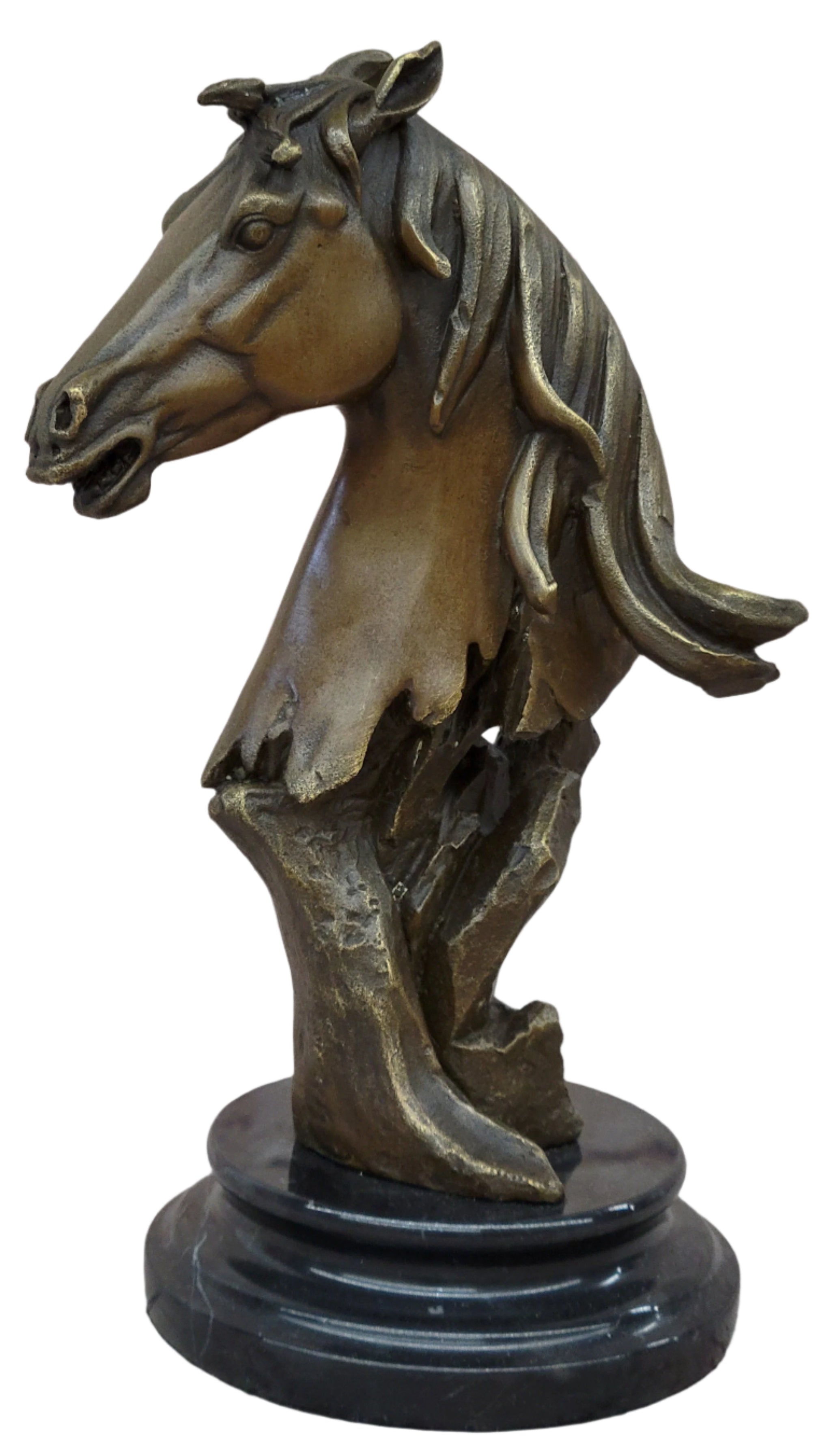 Abstract Modern Art Horse Head Bust Bronze Statue Sculpture Marble Base Figurine