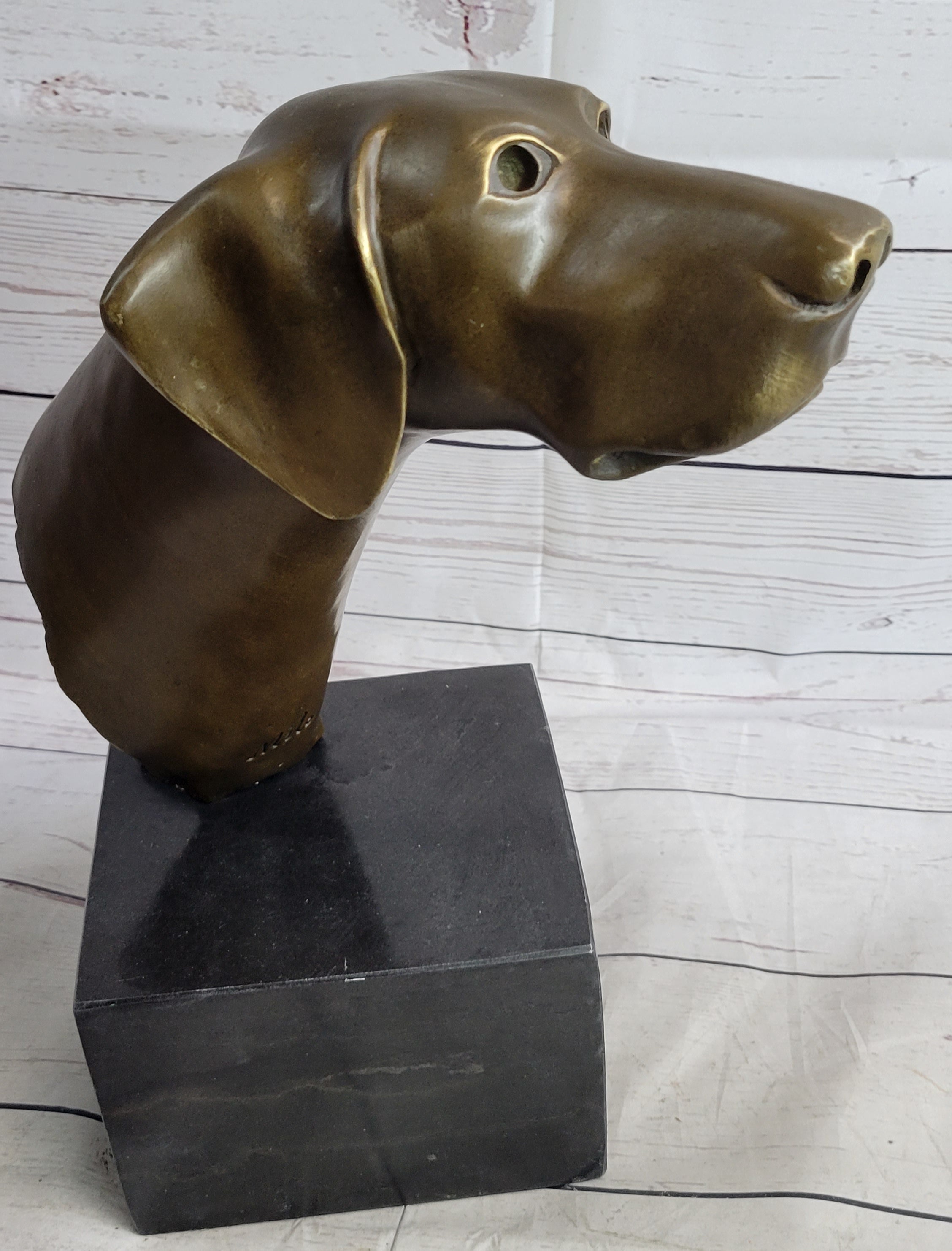 Weimaraner Vizsla Dog Bronze Bust Sculpture Statue Home Decor Figurine on Marble Base