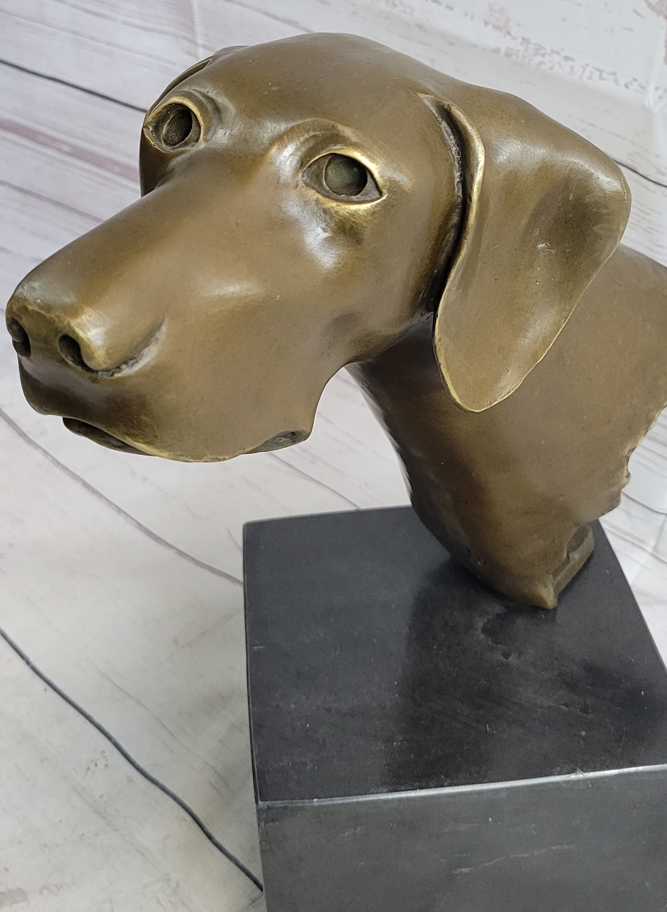 Weimaraner Vizsla Dog Bronze Bust Sculpture Statue Home Decor Figurine on Marble Base