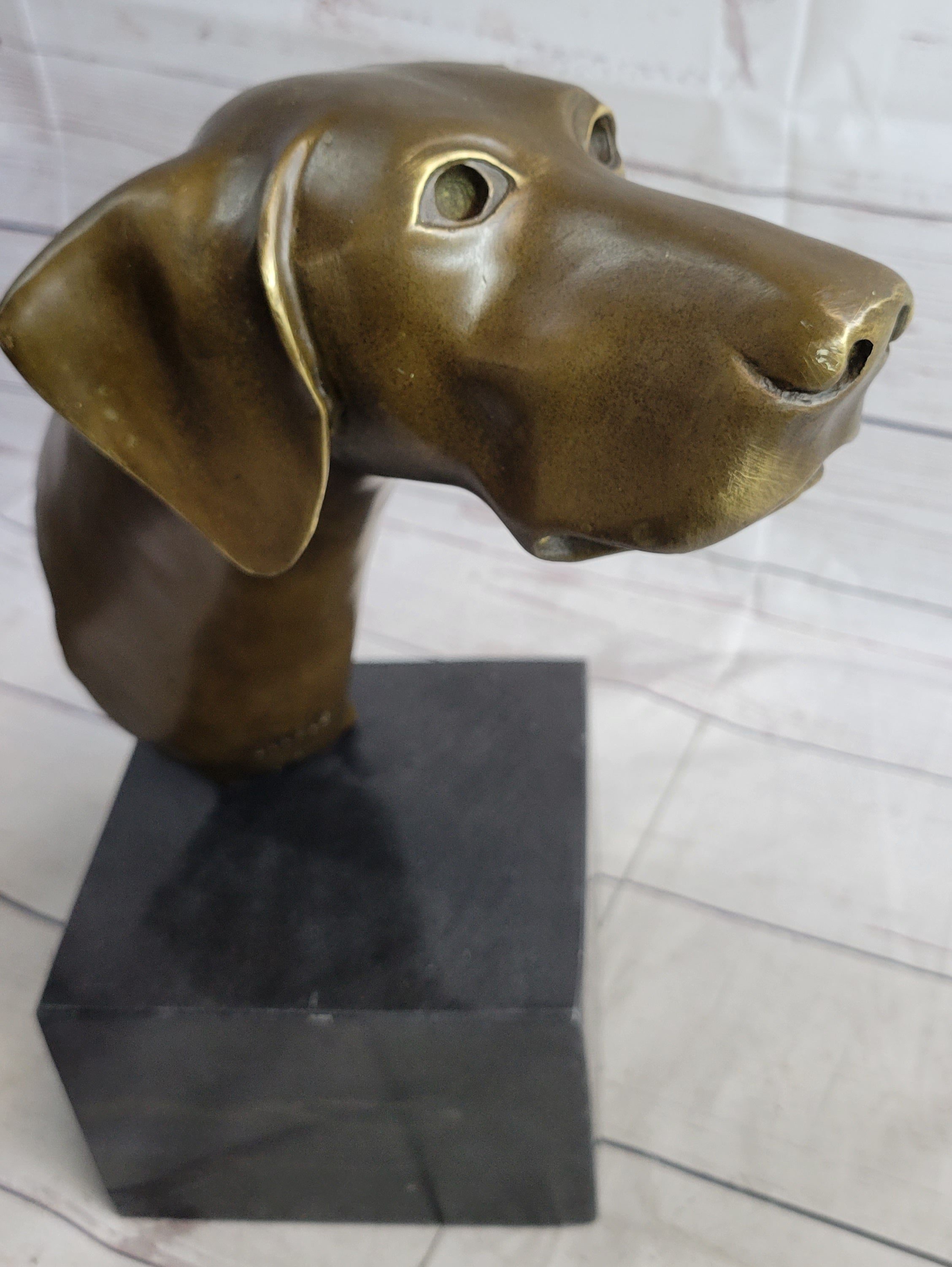 Weimaraner Vizsla Dog Bronze Bust Sculpture Statue Home Decor Figurine on Marble Base