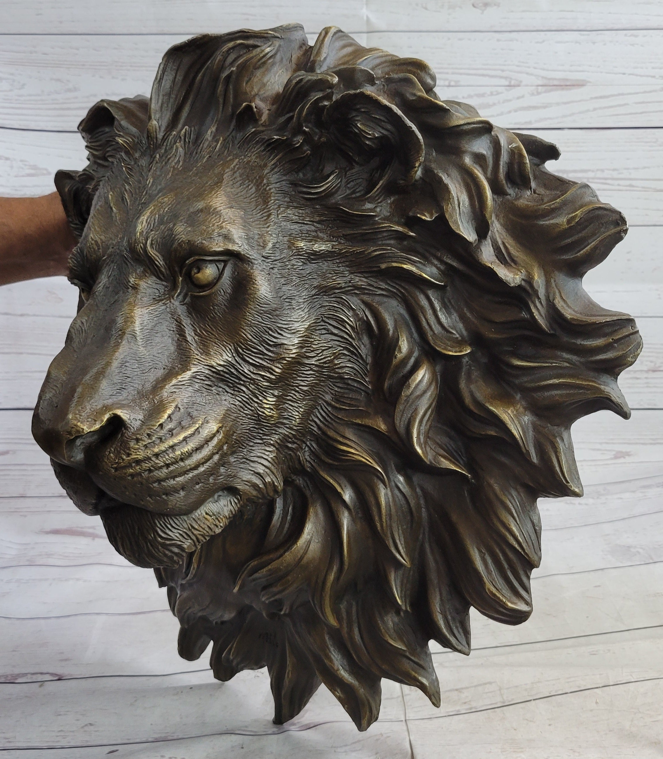 Wall Mounted Hanging Lion Head Bust Sculpture Decor Signed Original Milo 18" x 18"