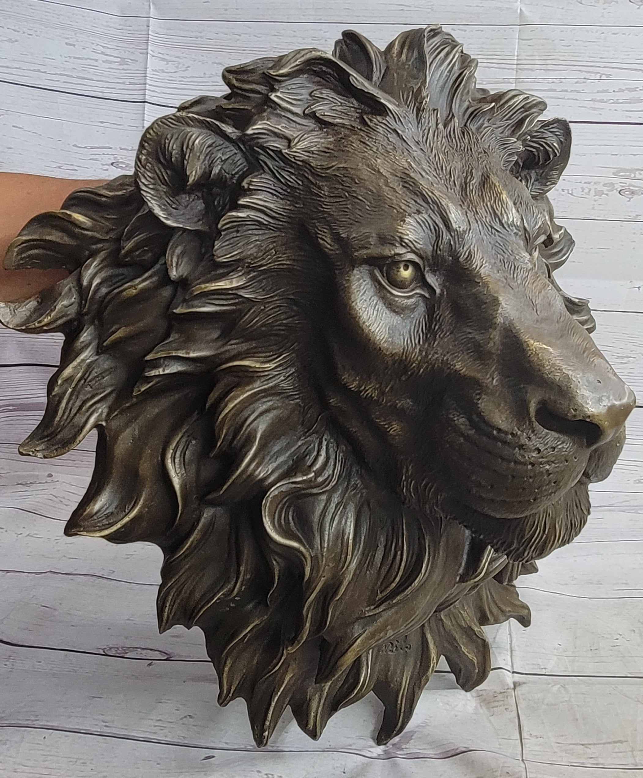 Wall Mounted Hanging Lion Head Bust Sculpture Decor Signed Original Milo 18" x 18"