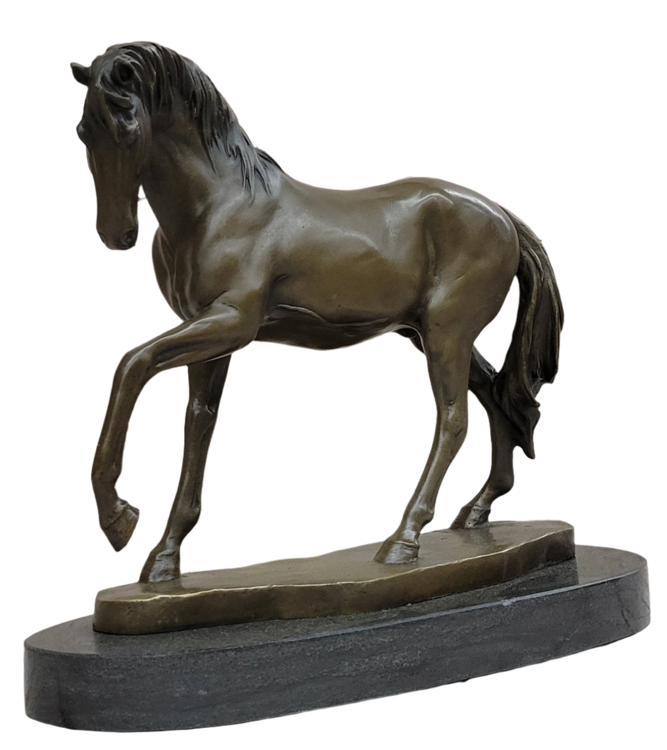 Show Horse Mare Hot Cast Bronze Statue Sculpture Equestrian Decor on Marble Base