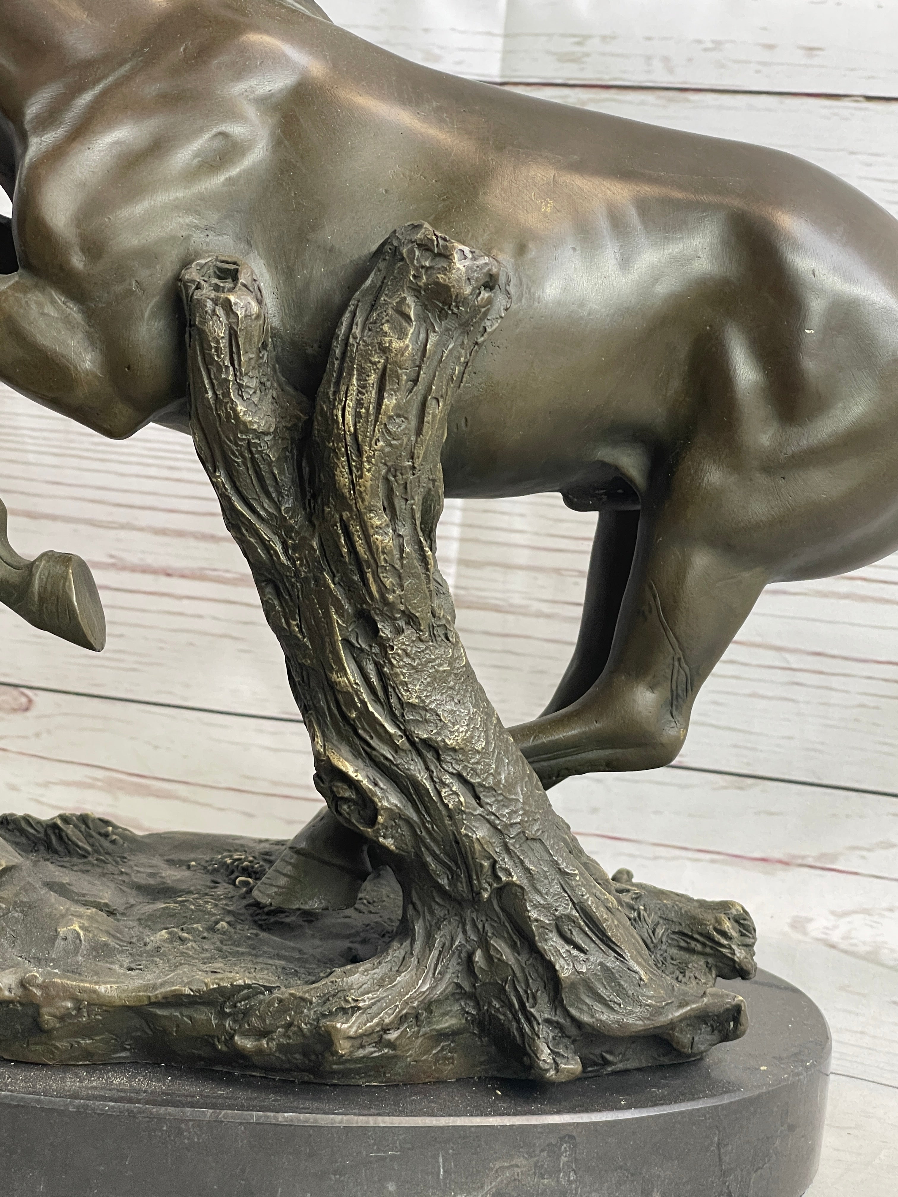 Running Galloping Wild Horse Mustang Bronze Sculpture Statue Figure Decor on Marble Base