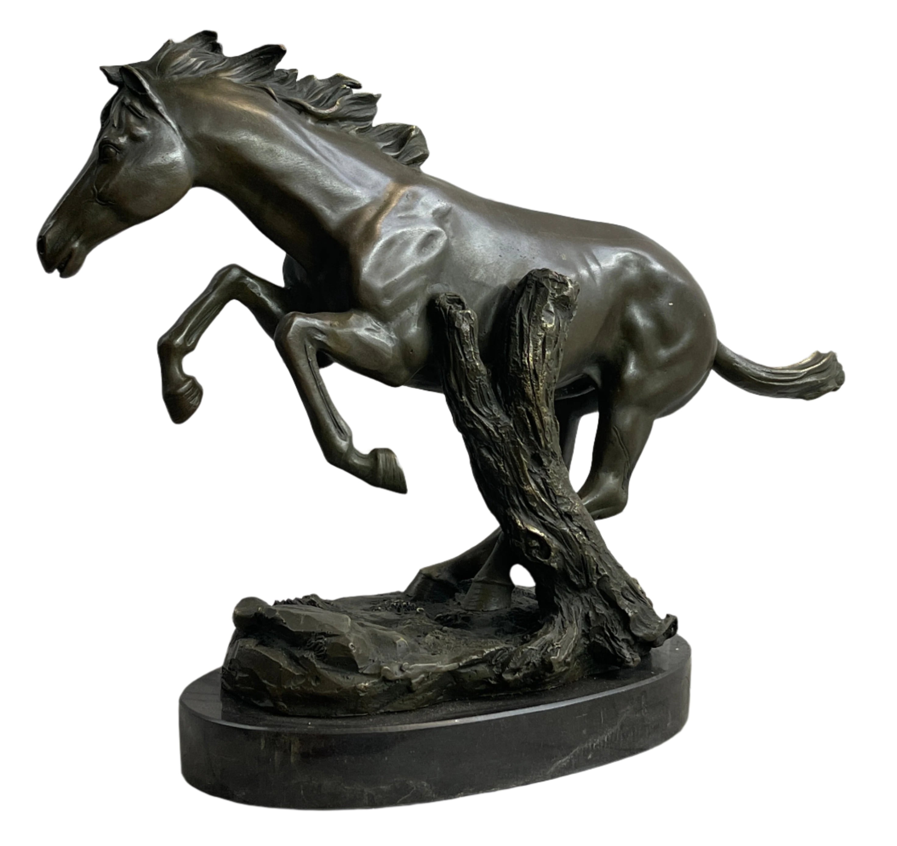 Running Galloping Wild Horse Mustang Bronze Sculpture Statue Figure Decor on Marble Base