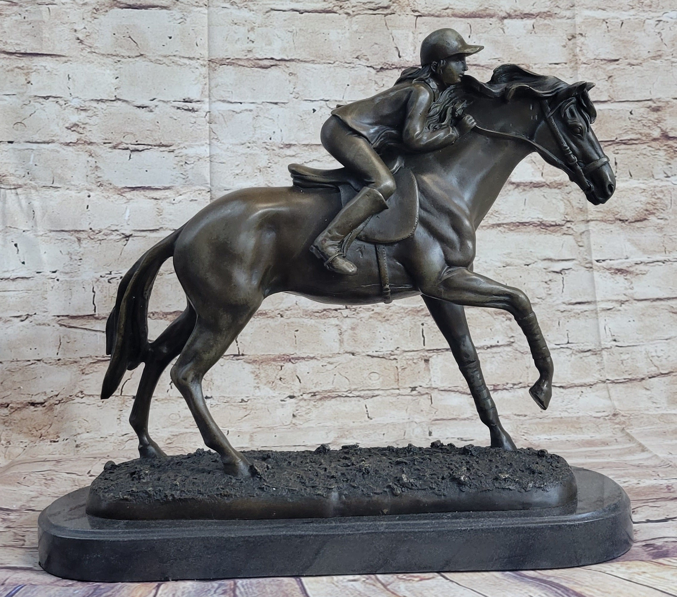 Jockey Equestrian Horse Race Bronze Sculpture Statue Figure Original Signed Art